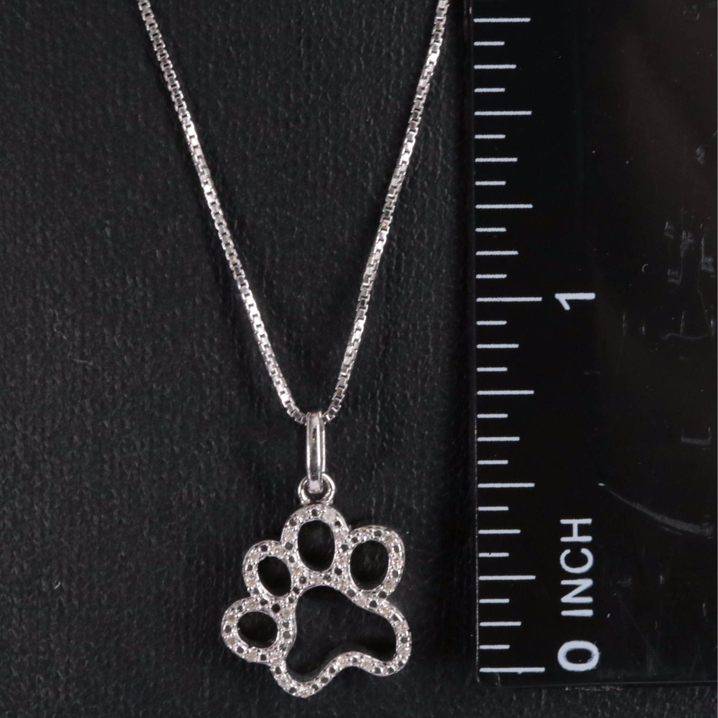 Sterling Diamond Paw Print Box Chain Necklace