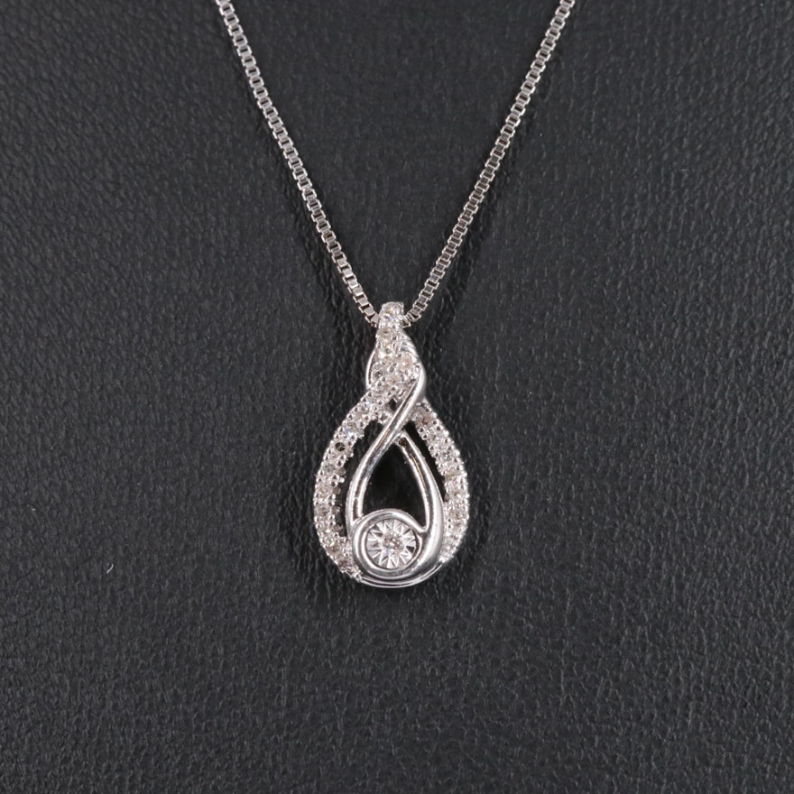 Sterling Diamond Curb Chain Pendant Necklace