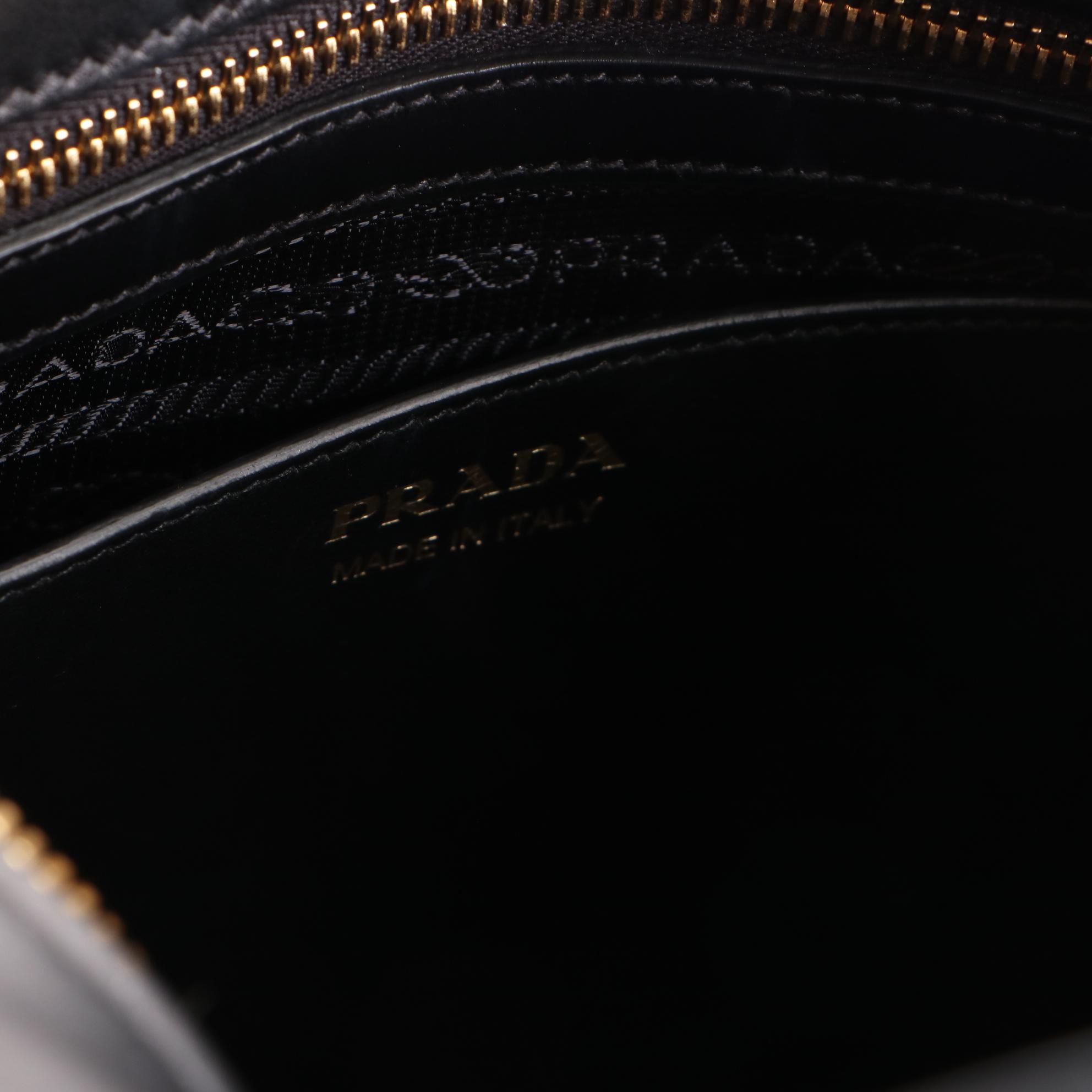 Prada Small Esplanade Tote in Black Calfskin and Saffiano Leather