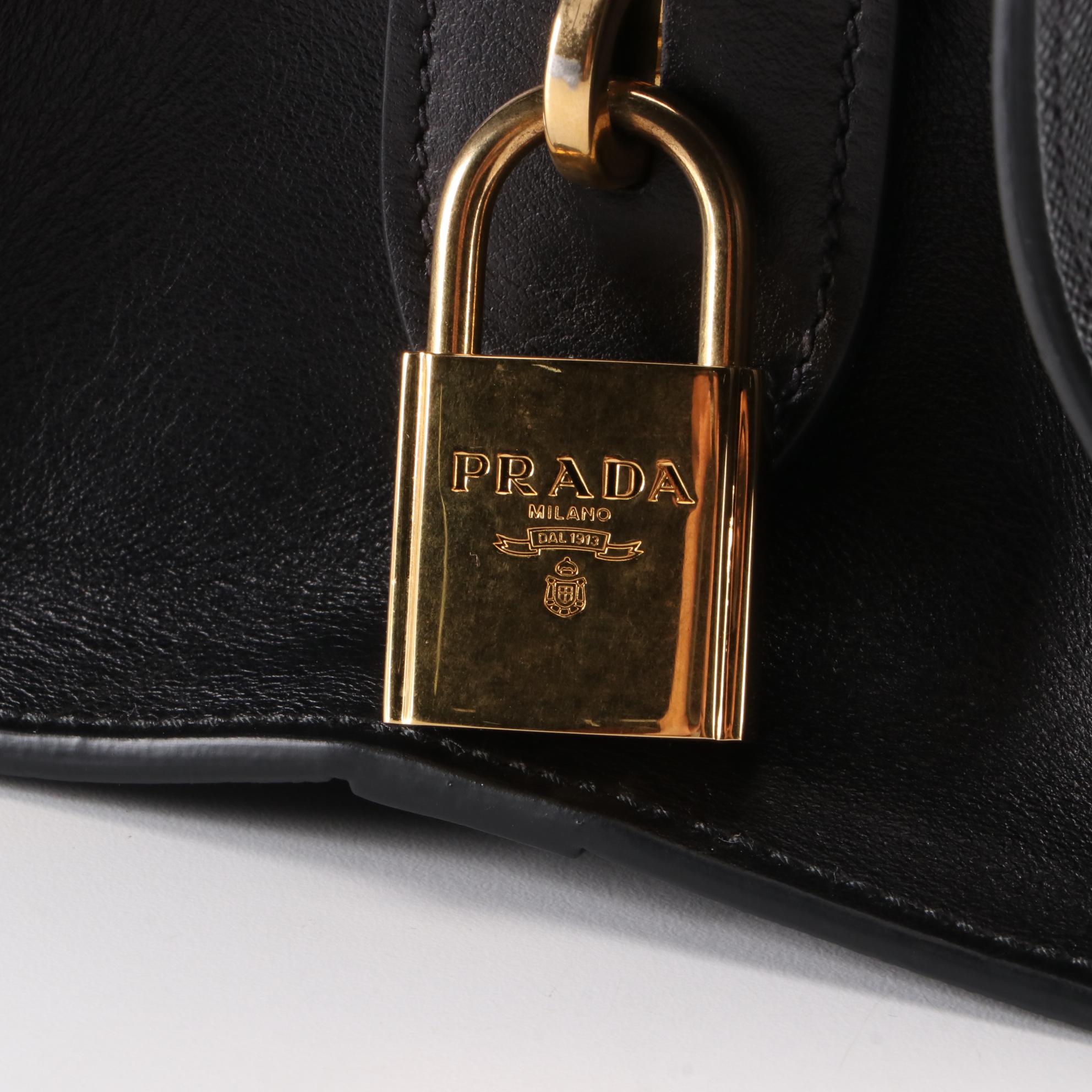 Prada Small Esplanade Tote in Black Calfskin and Saffiano Leather