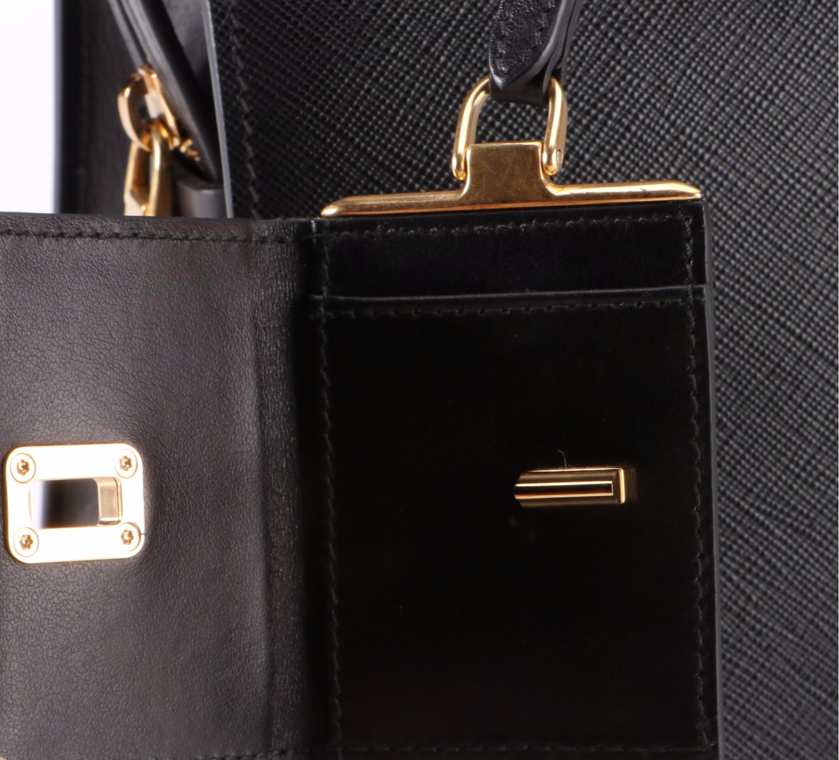 Prada Small Esplanade Tote in Black Calfskin and Saffiano Leather