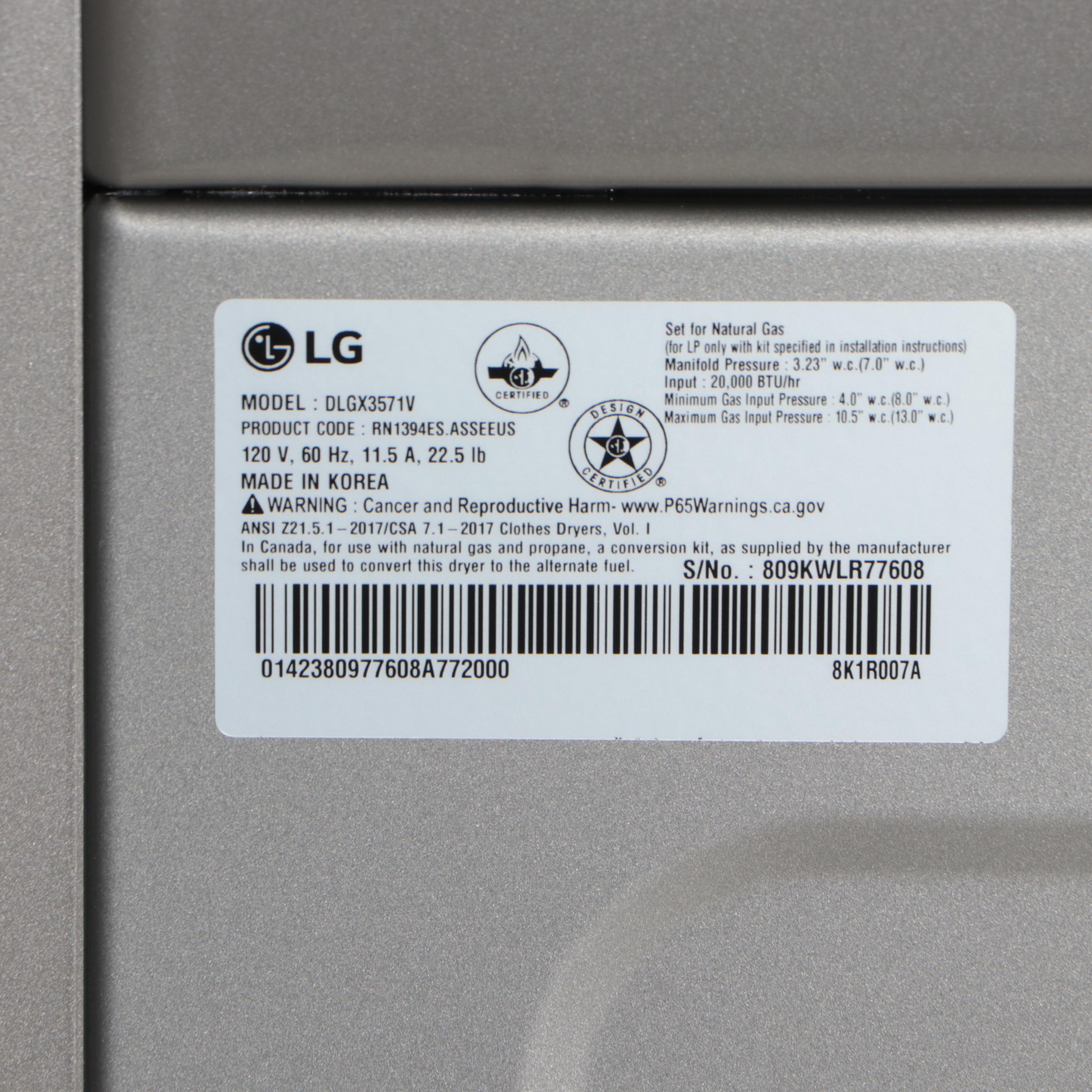 LG 7.4 Cu. Ft. Graphite Steel TrueSteam and Sensor Dry Gas Dryer