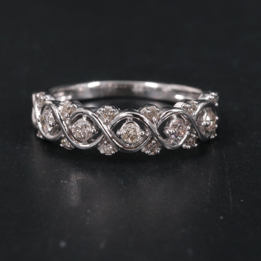 Sterling Diamond Spiral Ring