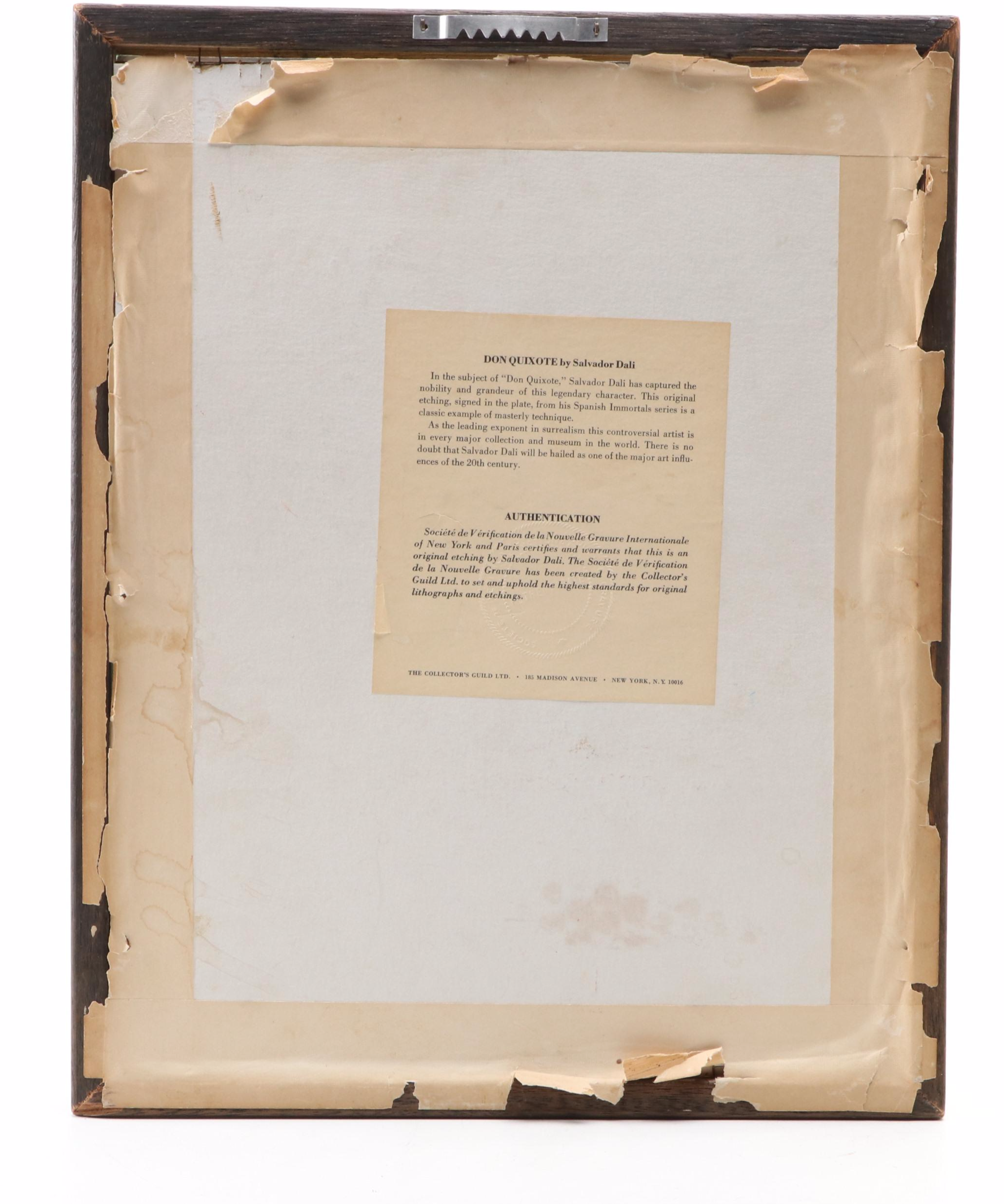 Salvador Dalí Second Edition Restrike Etching "Don Quixote"