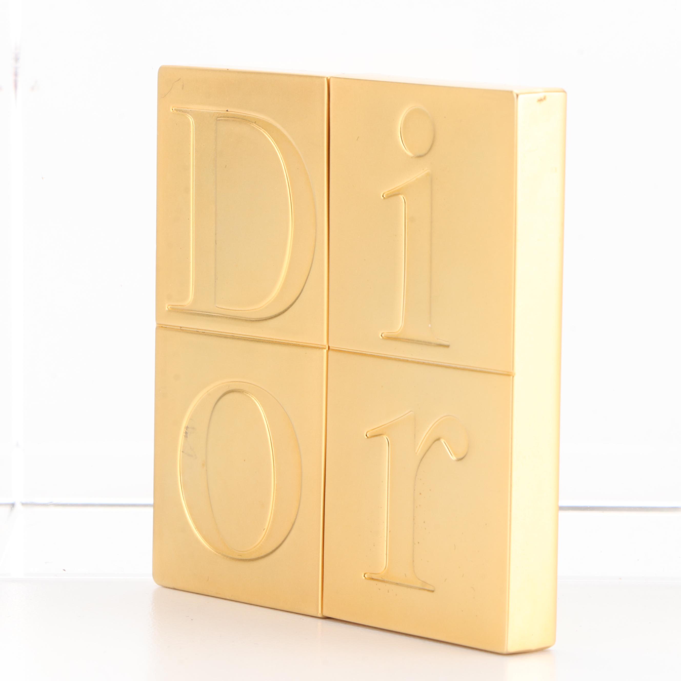 Christian Dior Logo Matte Gold Tone Sliding Pocket Mirror