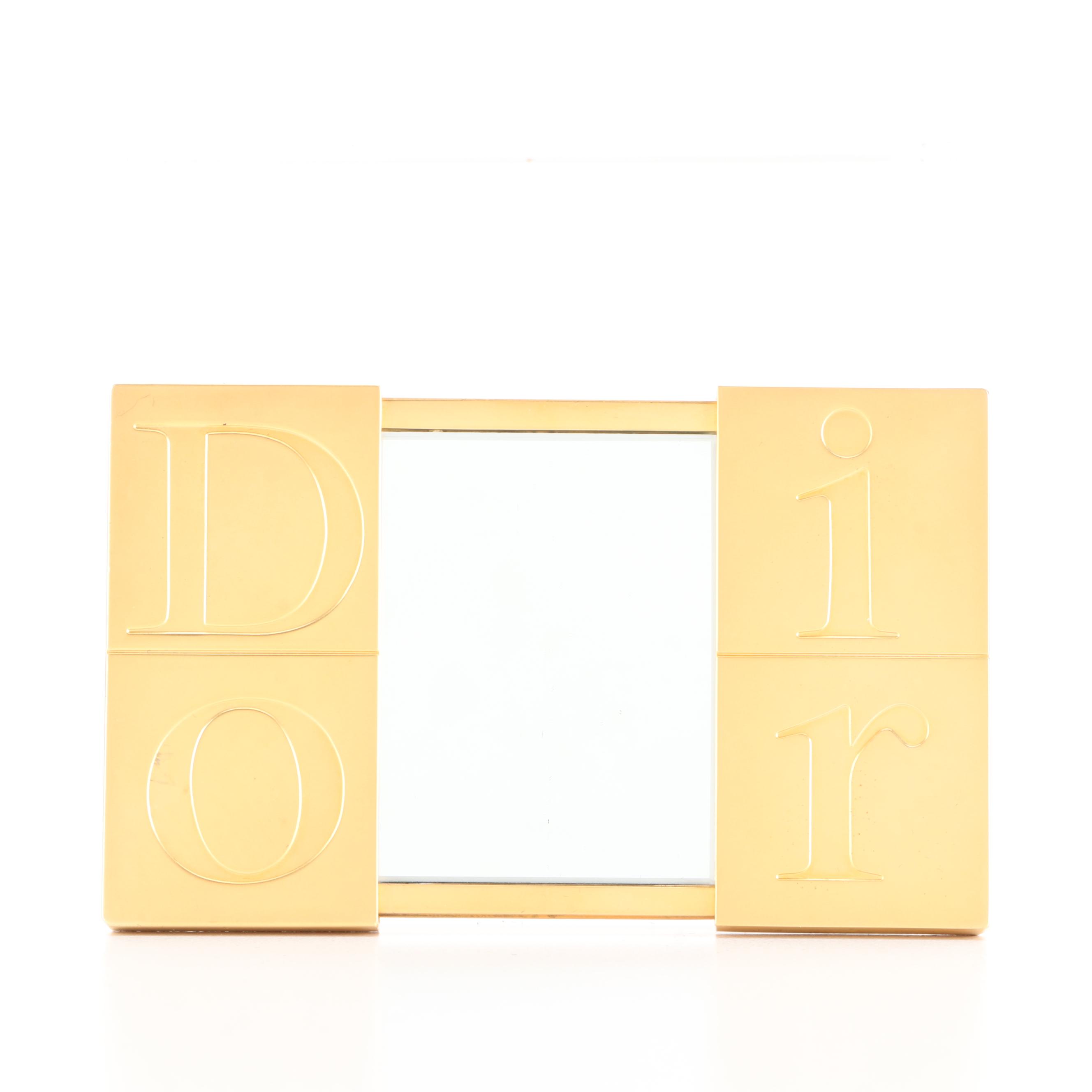 Christian Dior Logo Matte Gold Tone Sliding Pocket Mirror