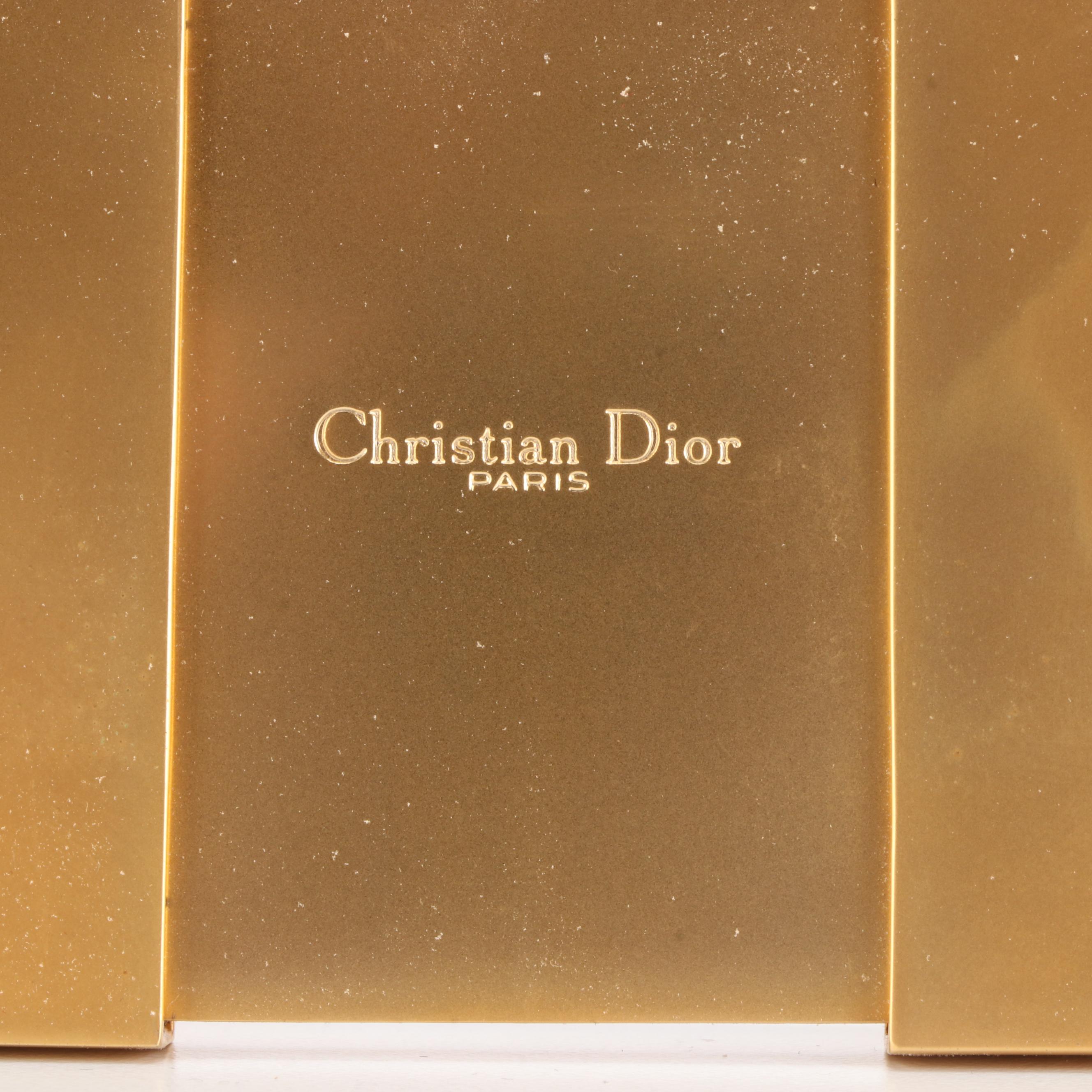 Christian Dior Logo Matte Gold Tone Sliding Pocket Mirror