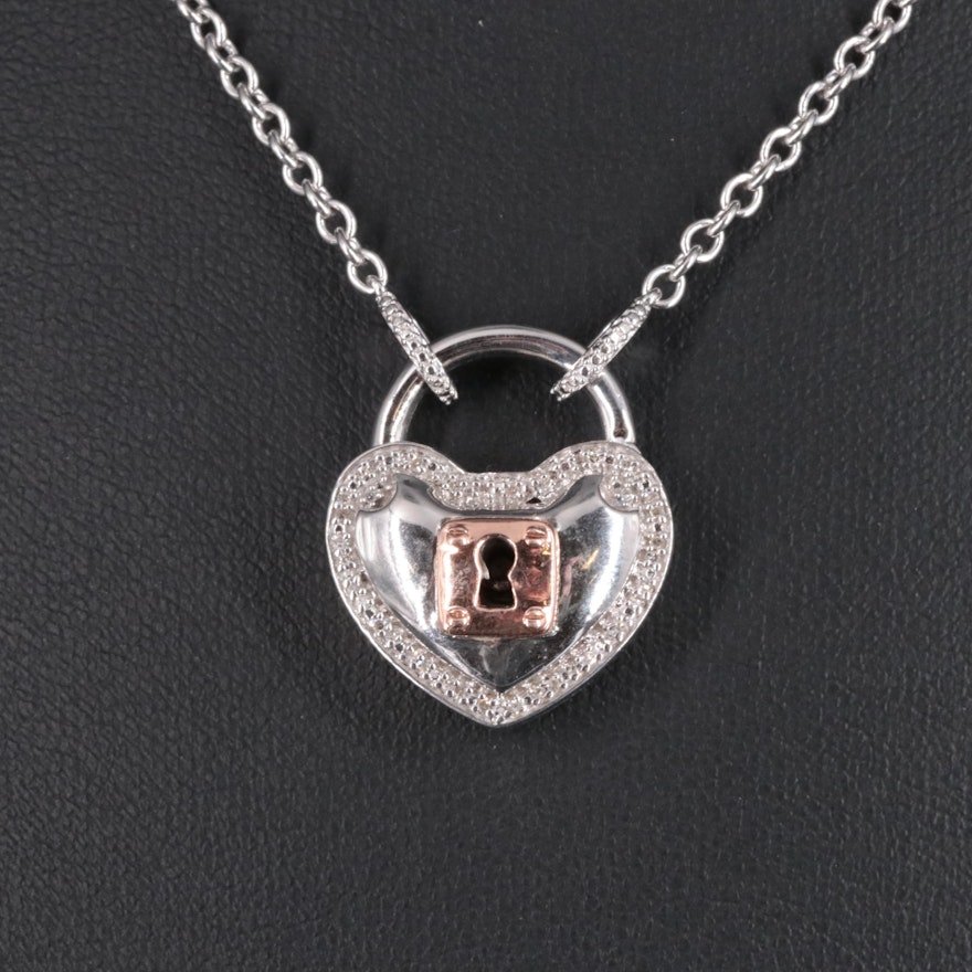 Sterling Diamond Multicolored Heart Padlock Necklace