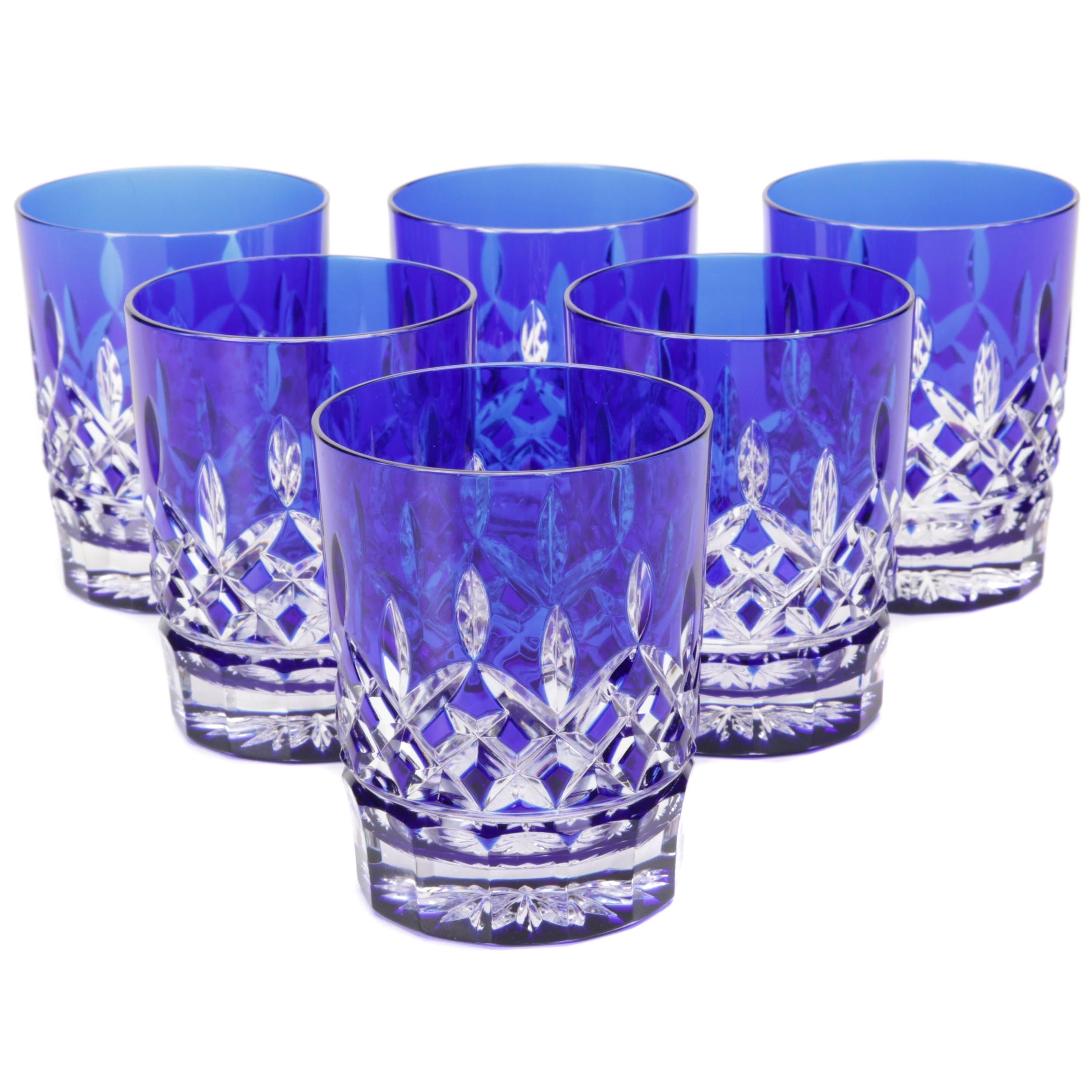 Waterford Crystal "Lismore Cobalt" Double Old Fashioned Glasses
