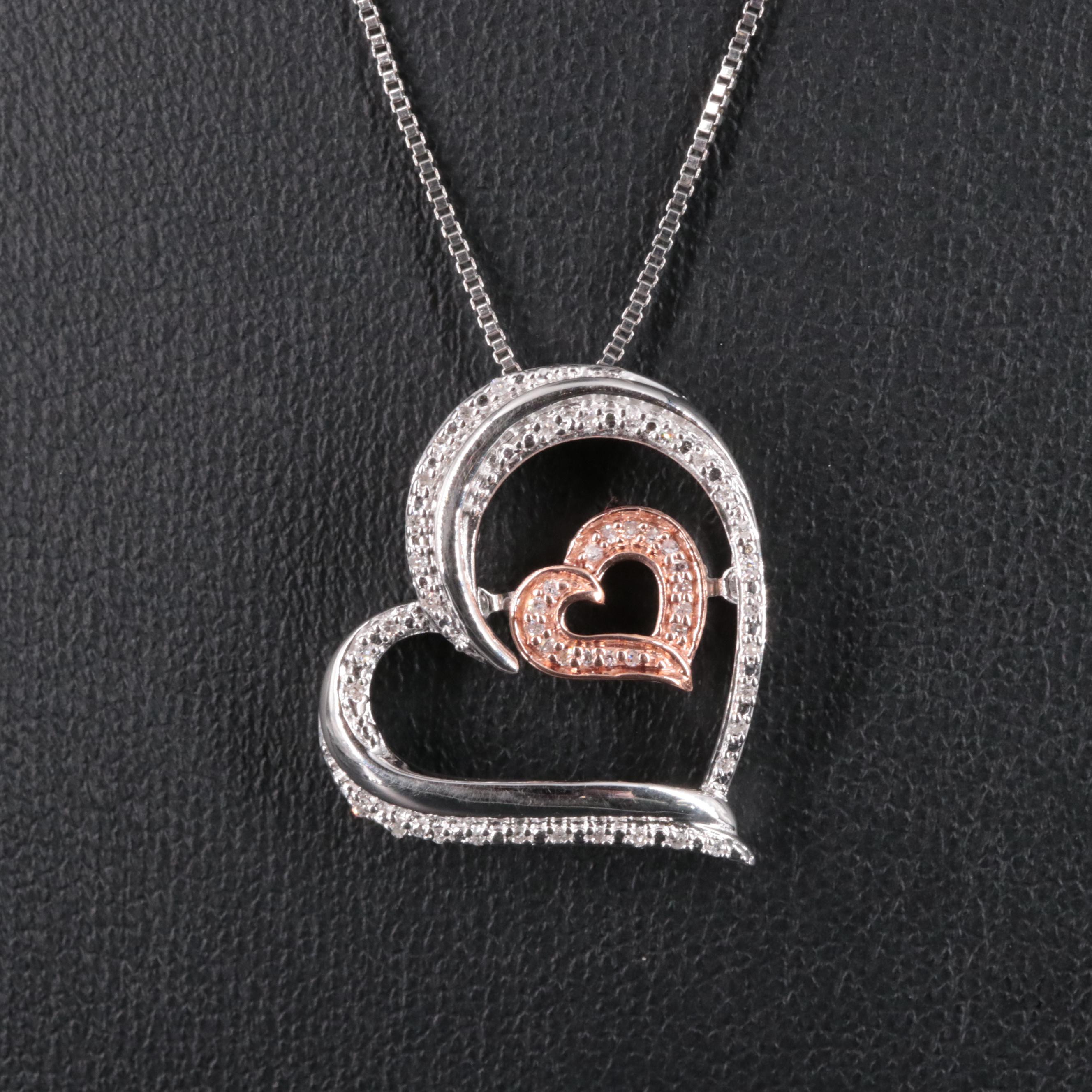 Sterling Diamond Heart Pendant on Box Chain