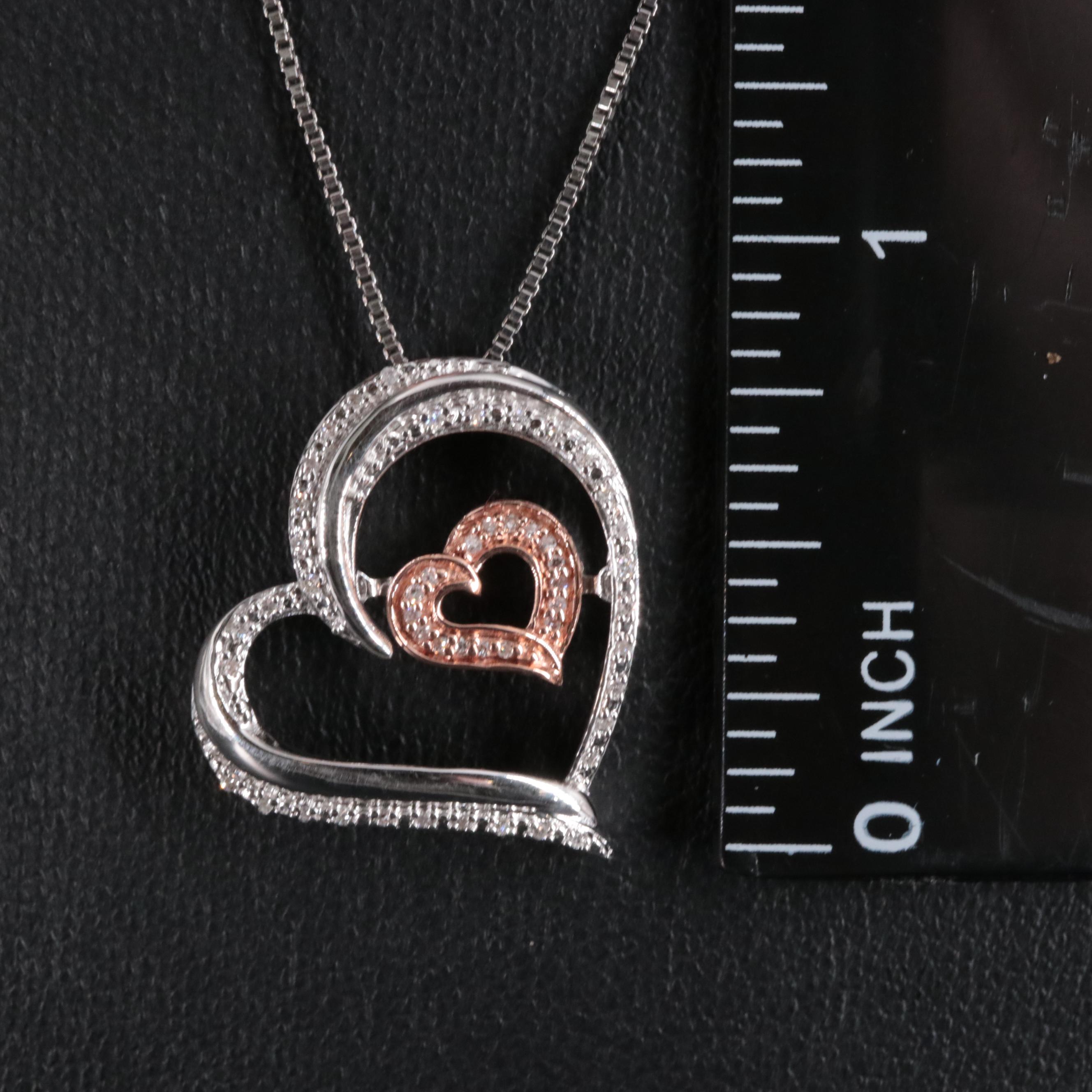 Sterling Diamond Heart Pendant on Box Chain