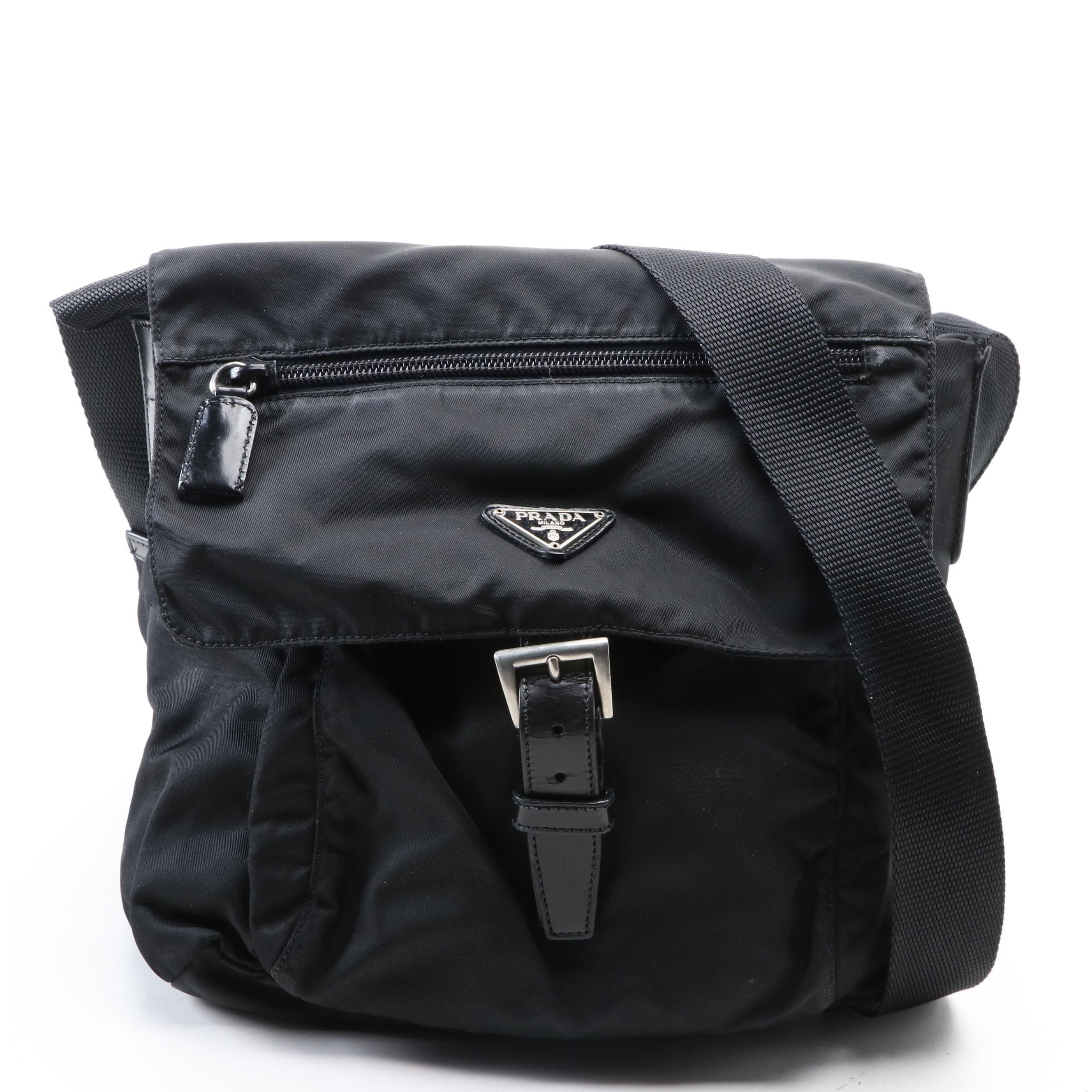 Prada Small Crossbody Bag in Black Nylon Gabardine and Leather