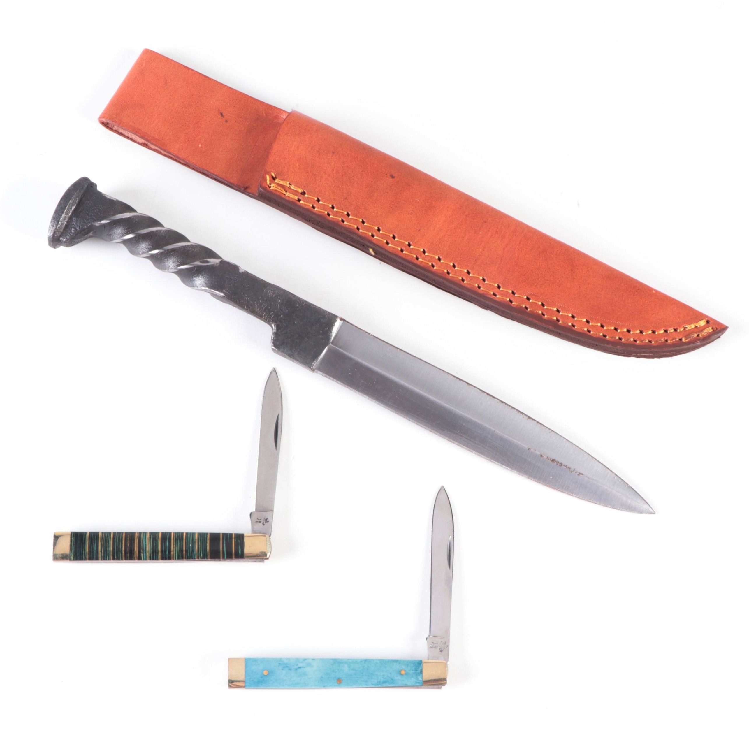 Hand-Forged Twist Handled Knife with Frost Cutlery Pocket Knives