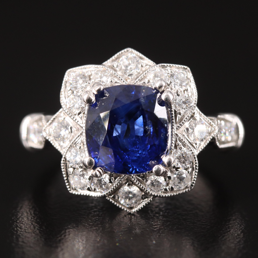 18K 4.00 CT Sri Lanka Sapphire and Diamond Ring with GIA eReport