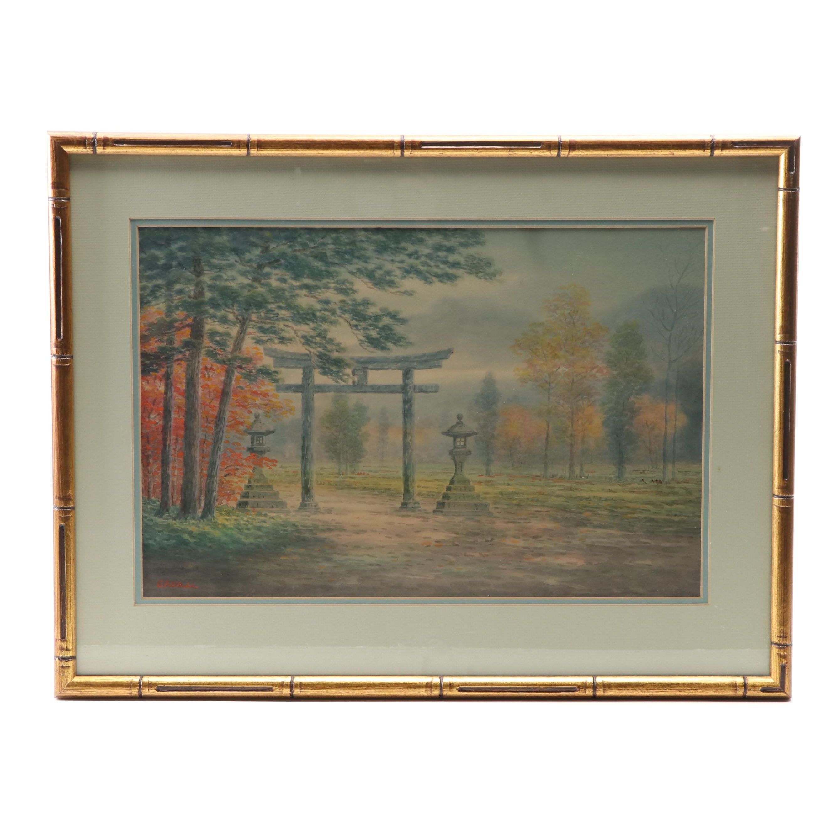 East Asian Landscape Watercolor Painting