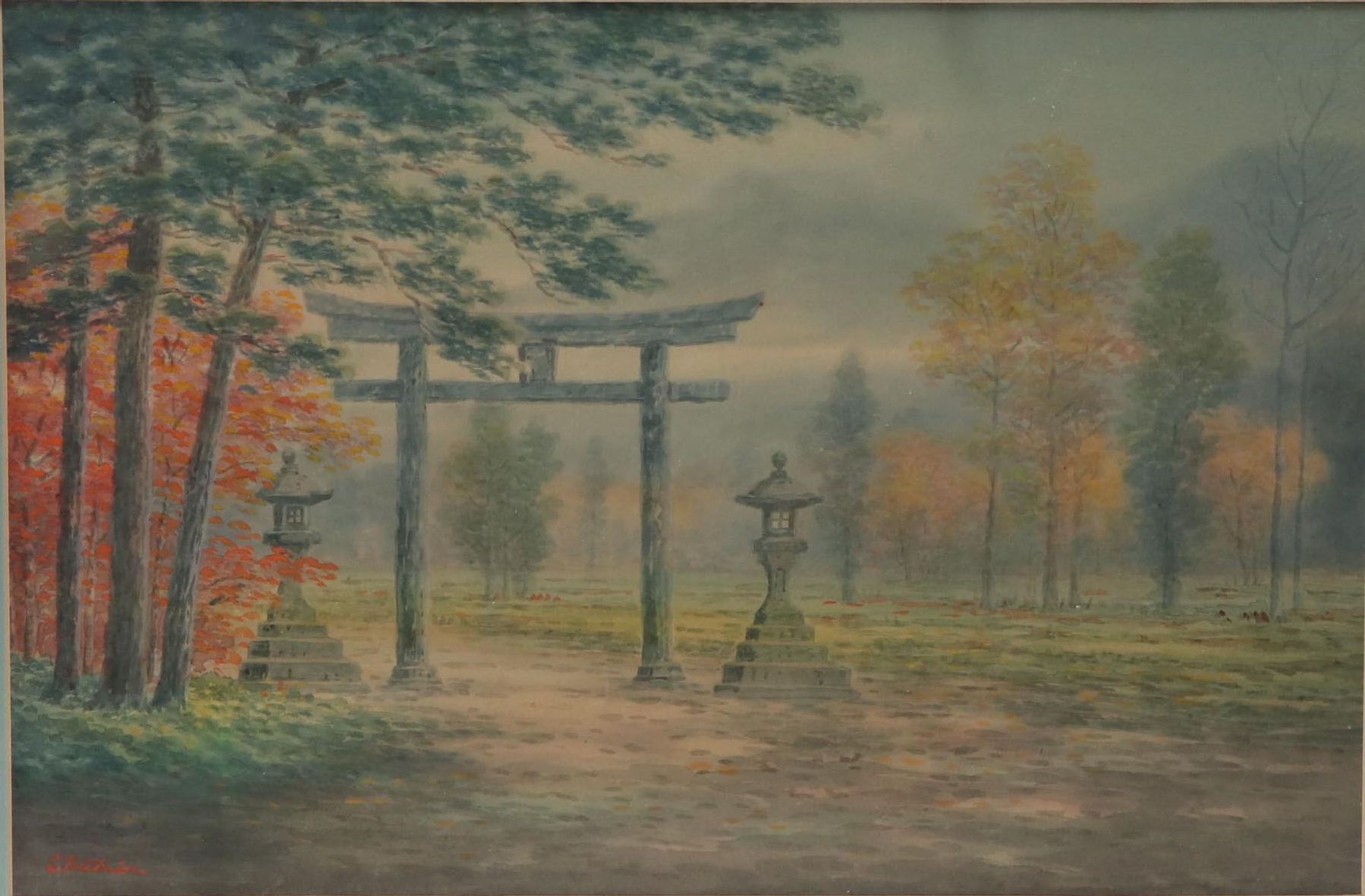 East Asian Landscape Watercolor Painting