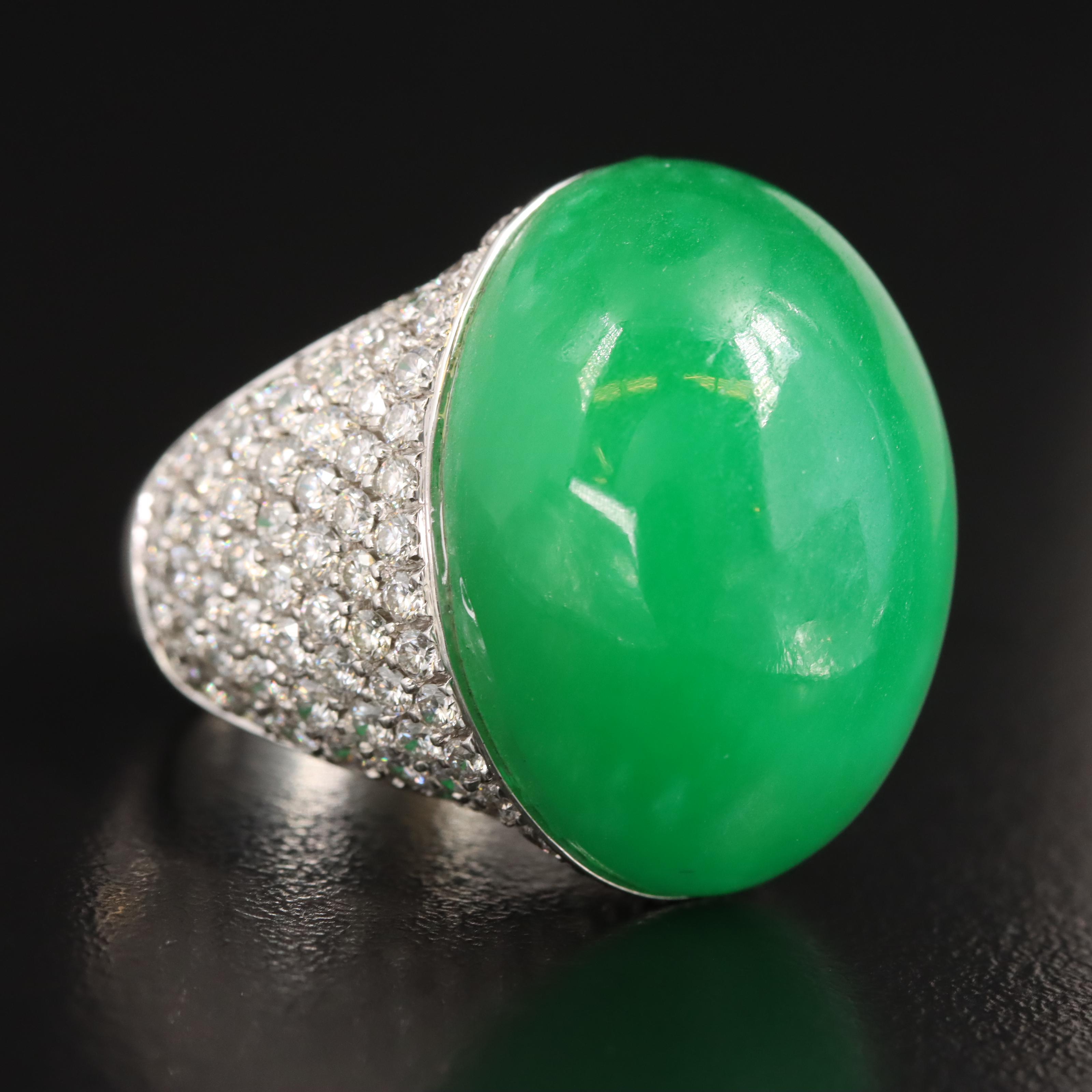 Henri Sillam 18K Jadeite and 3.75 CTW Pavé Diamond Ring