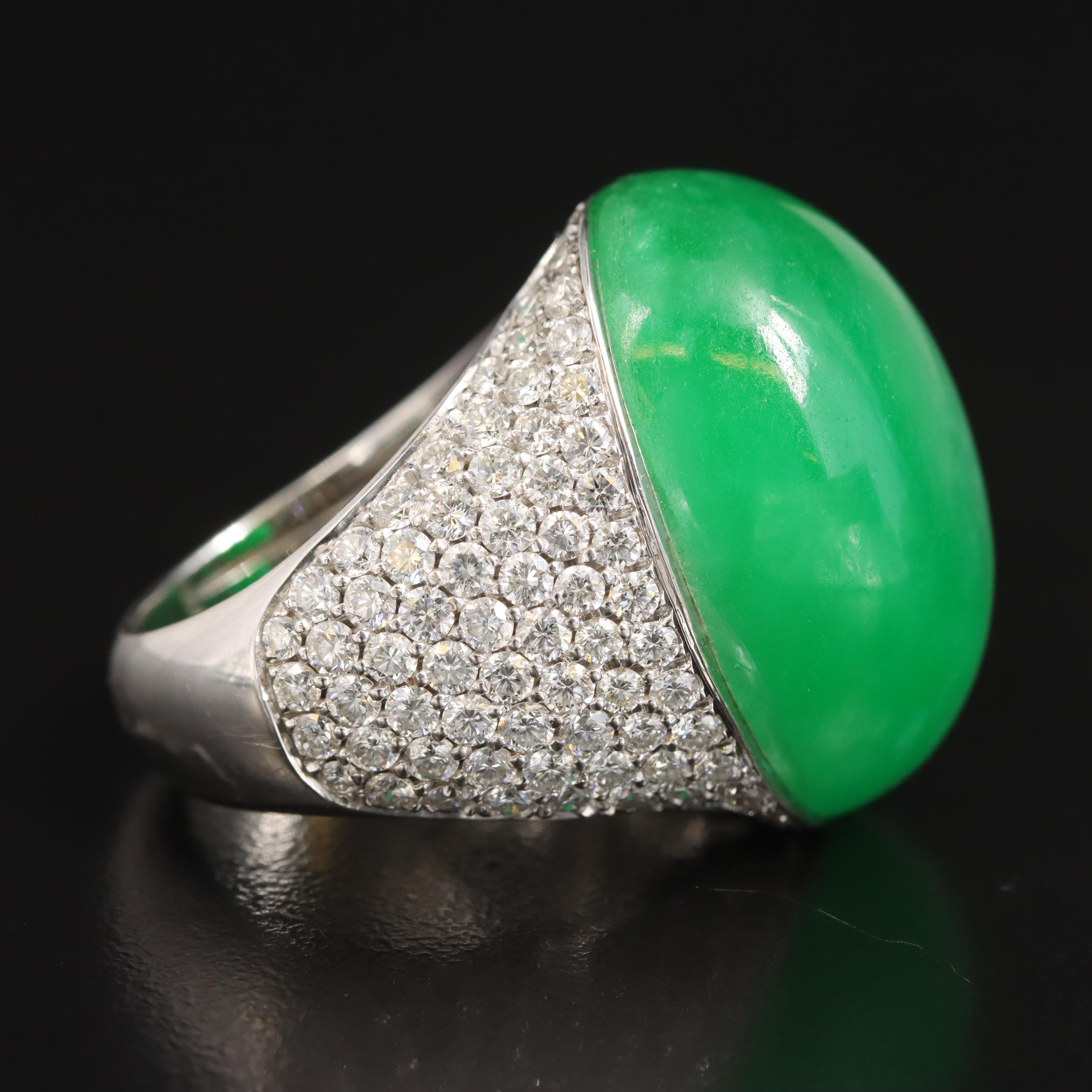 Henri Sillam 18K Jadeite and 3.75 CTW Pavé Diamond Ring