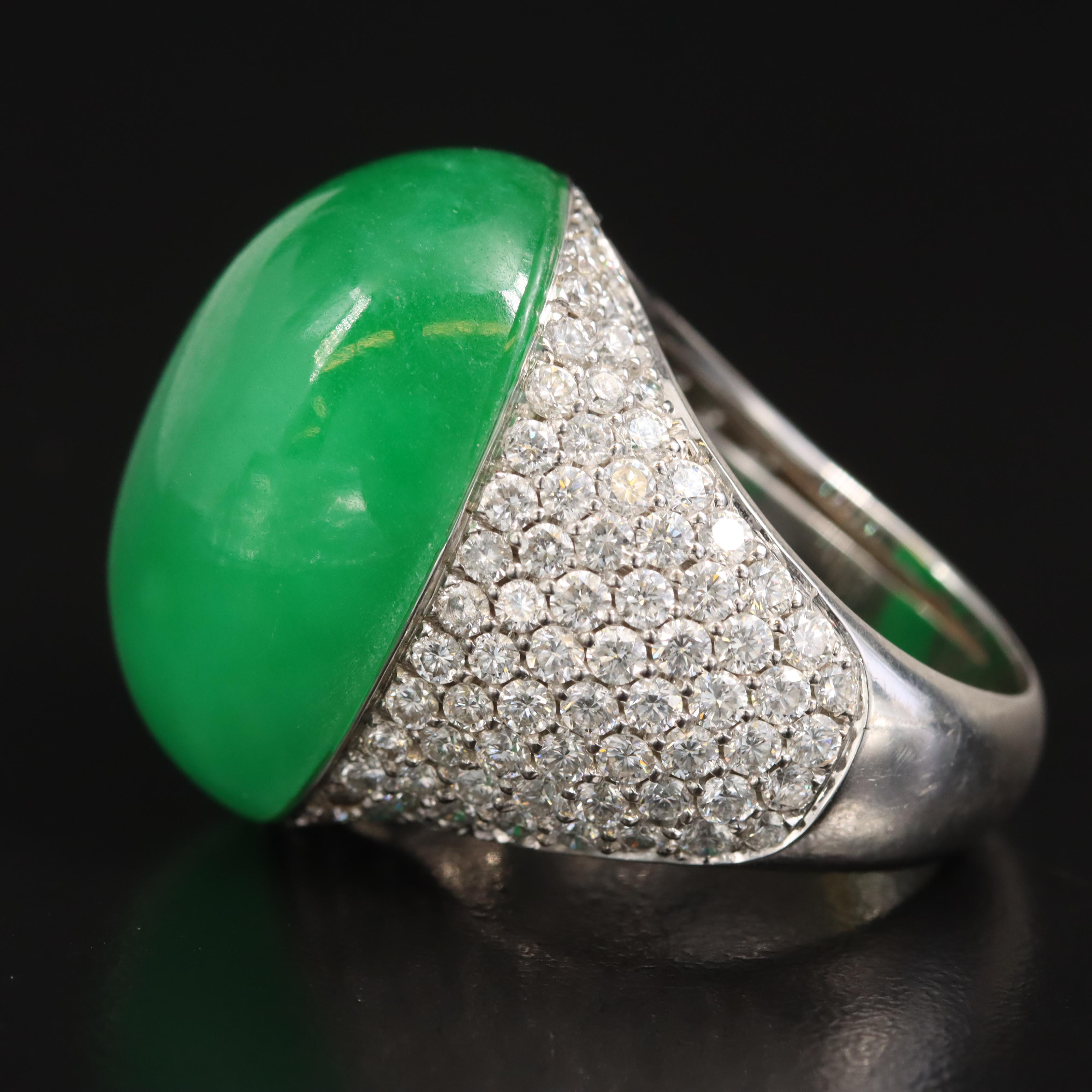 Henri Sillam 18K Jadeite and 3.75 CTW Pavé Diamond Ring