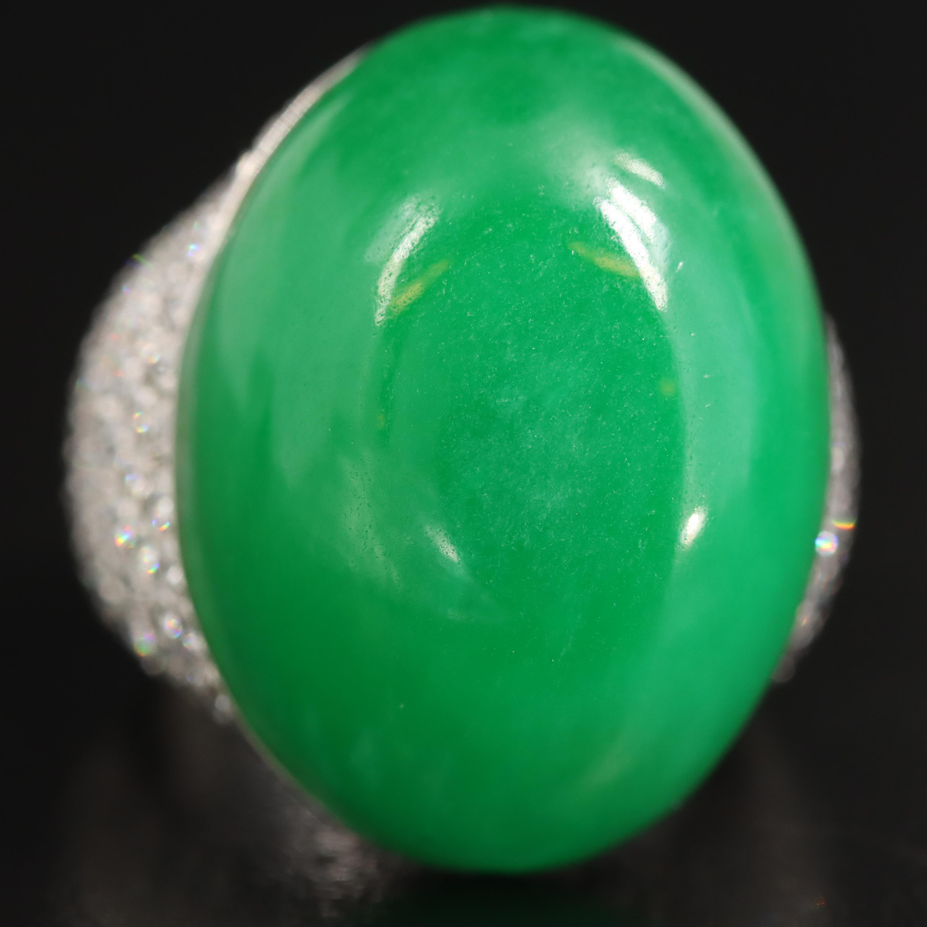 Henri Sillam 18K Jadeite and 3.75 CTW Pavé Diamond Ring