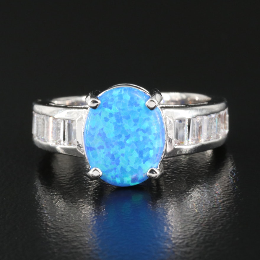 Opal and Cubic Zirconia Ring