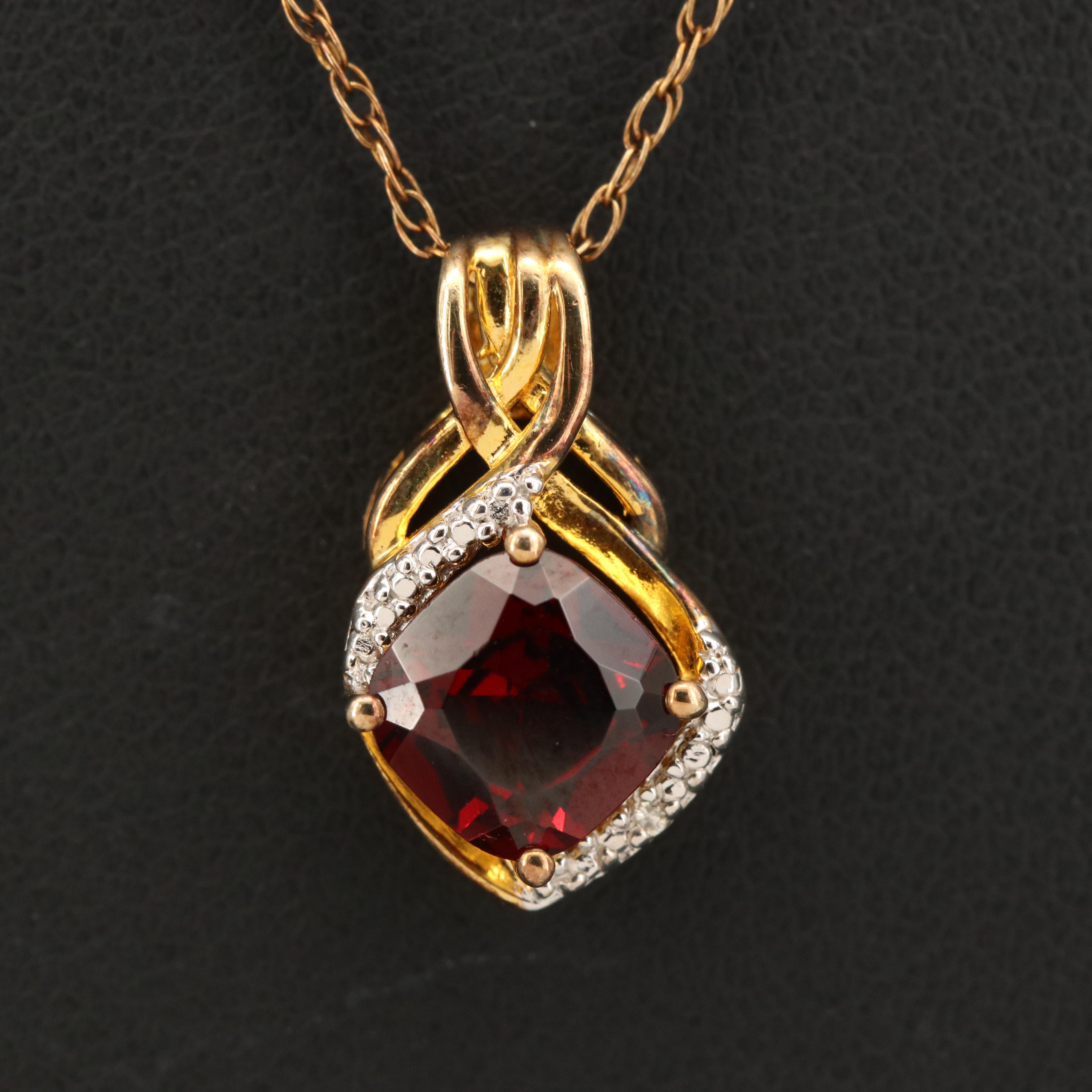 Sterling Garnet and Diamond Pendant Necklace