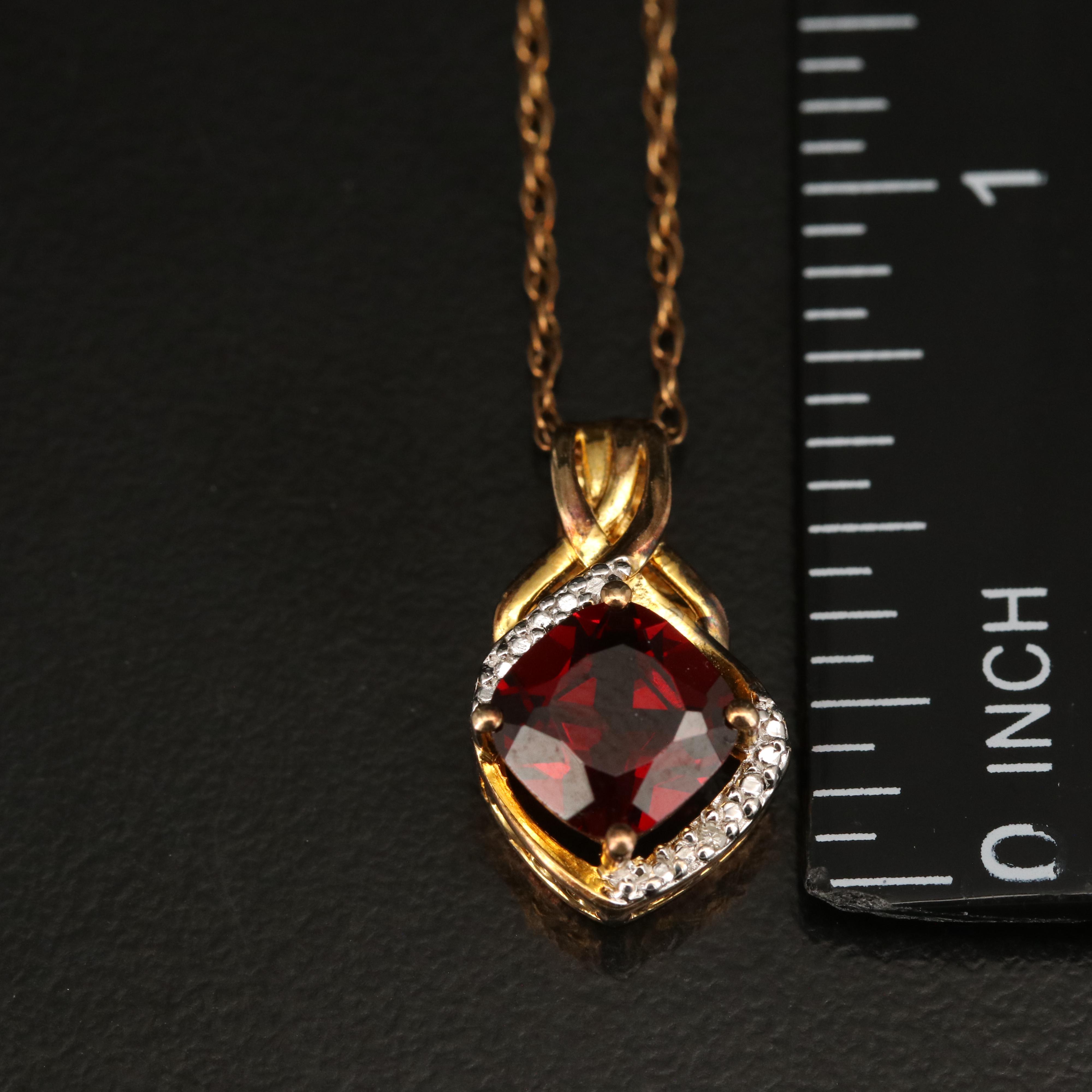 Sterling Garnet and Diamond Pendant Necklace