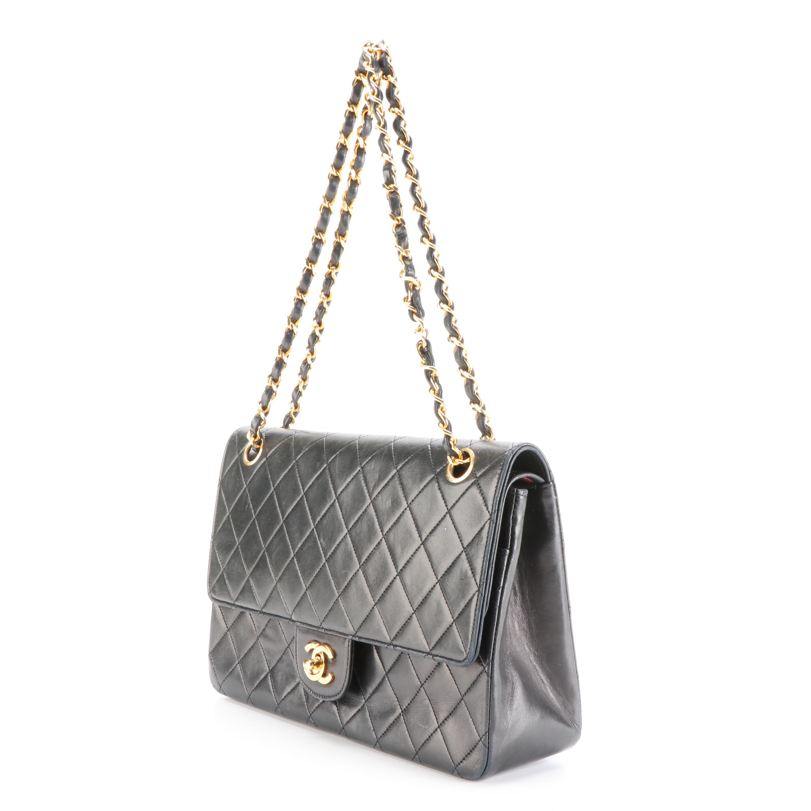 Chanel Medium Double-Flap Shoulder Bag in Black Quilted Lambskin Leather