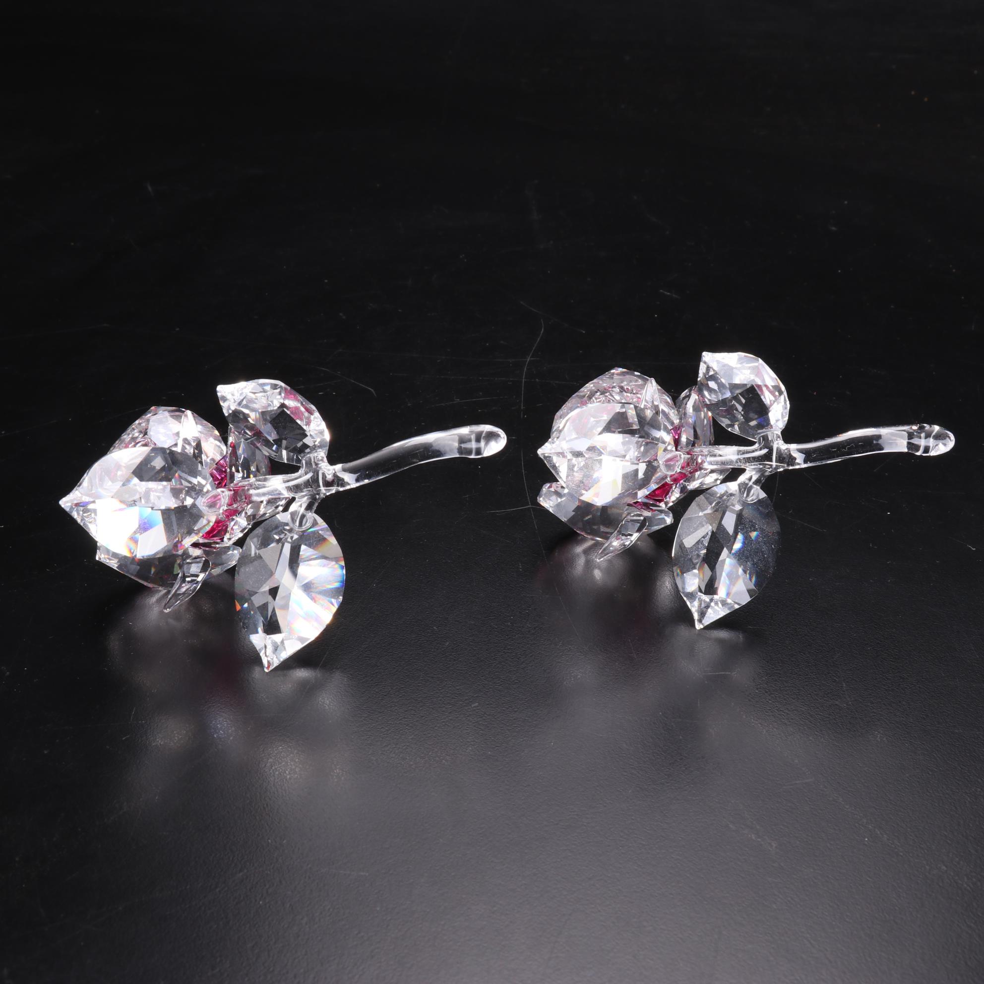 Pair of Swarovski Crystal Rose Figurines