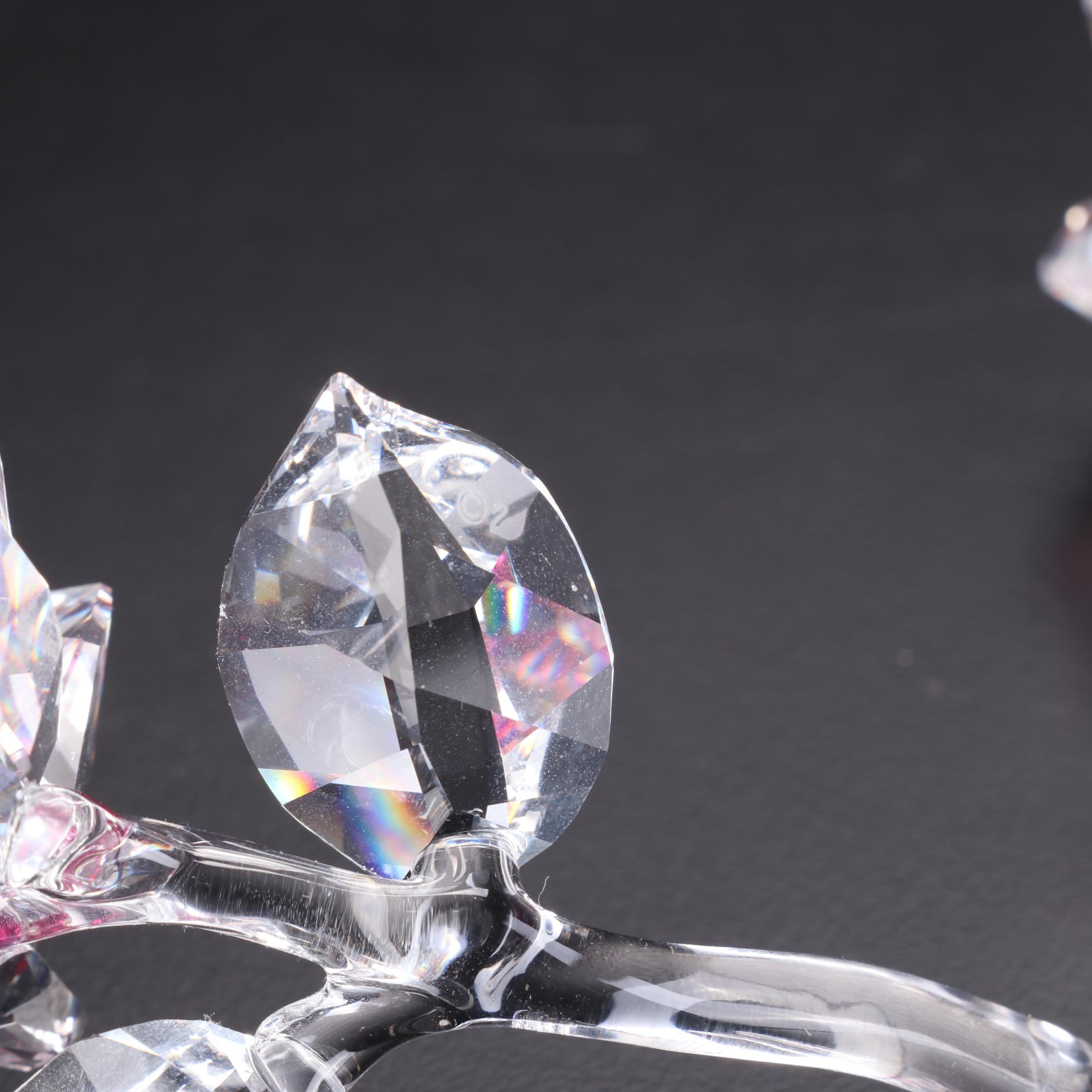 Pair of Swarovski Crystal Rose Figurines