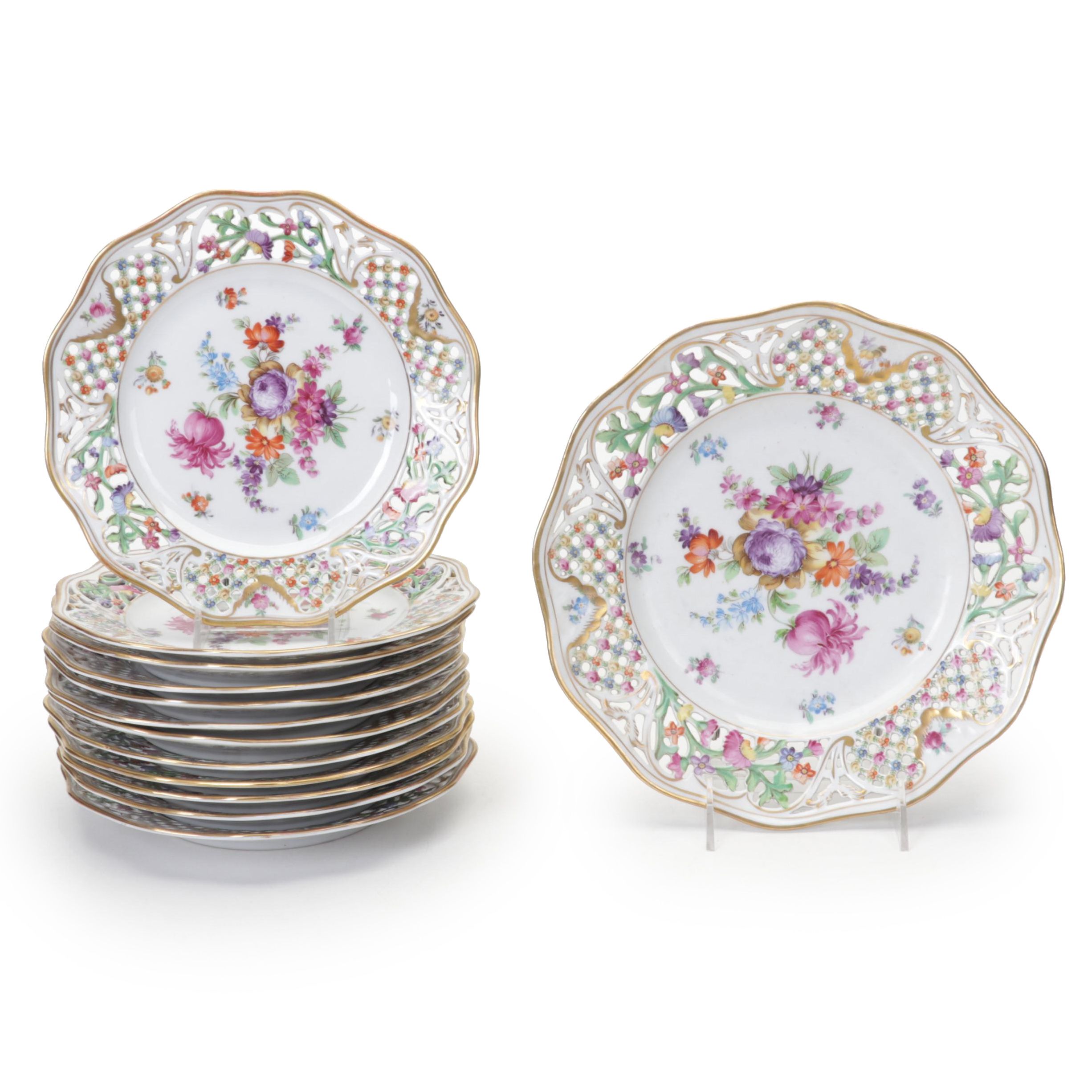 Schumann-Bavaria "Chateau Dresden-Royal Dresner Art" Pierced Porcelain Plates