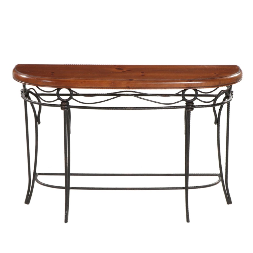 Lane Metal Frame Hall Table with Pine Top, 21st Century