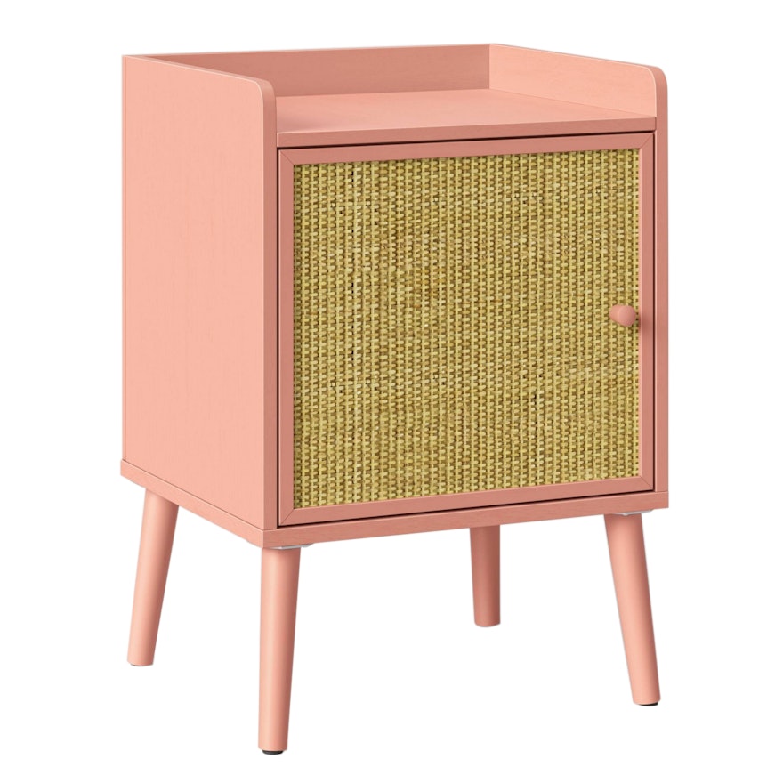 Pillowfort Rattan and Pink Wood Bedside Cabinet