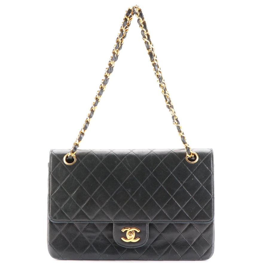 Chanel Medium Double-Flap Shoulder Bag in Black Quilted Lambskin Leather