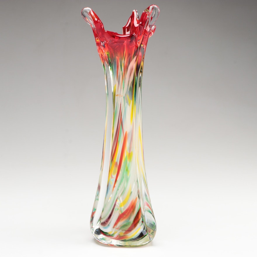 Blown Multicolor Studio Art Swung Glass Vase, 20th Century