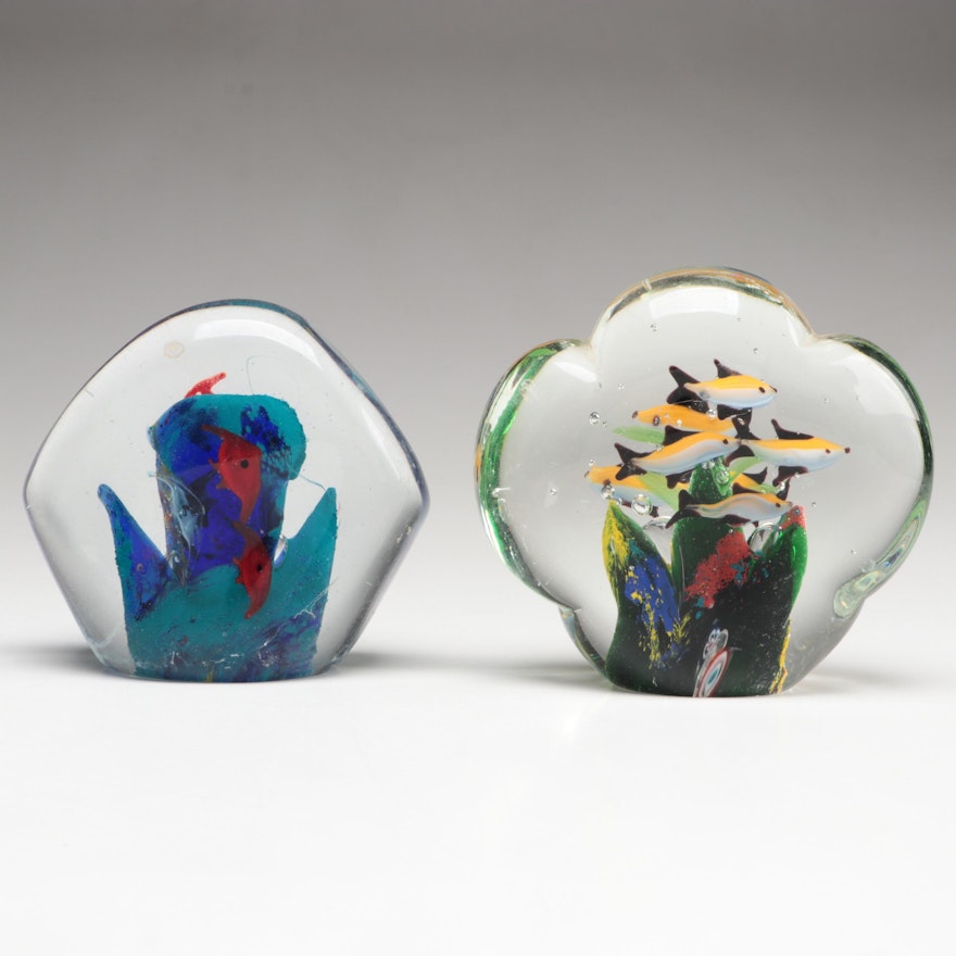 Murano Style Handcrafted Aquatic Theme Fish Art Glass Paperweights, 20th Century