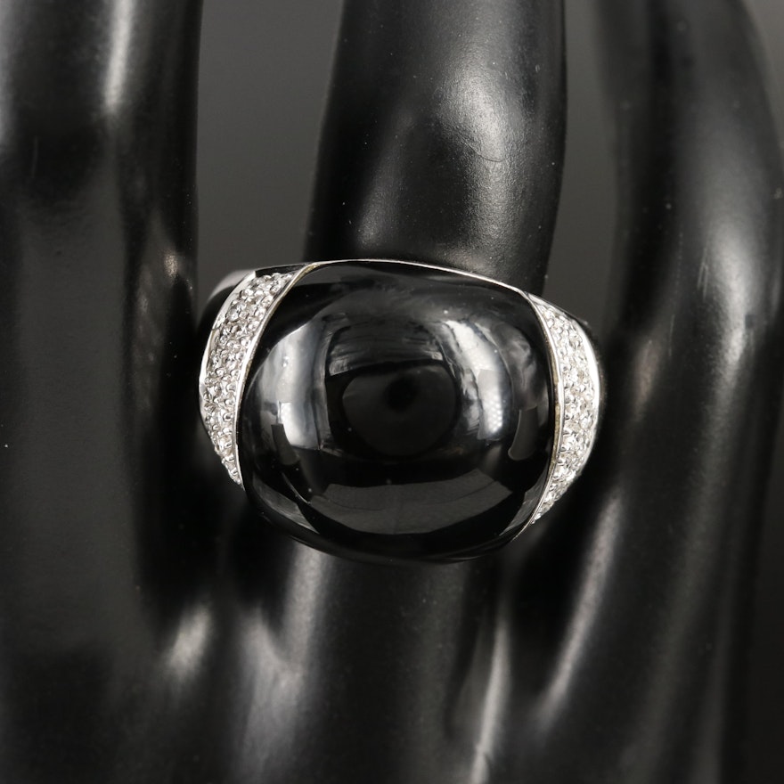 18K Black Onyx and Diamond Dome Ring