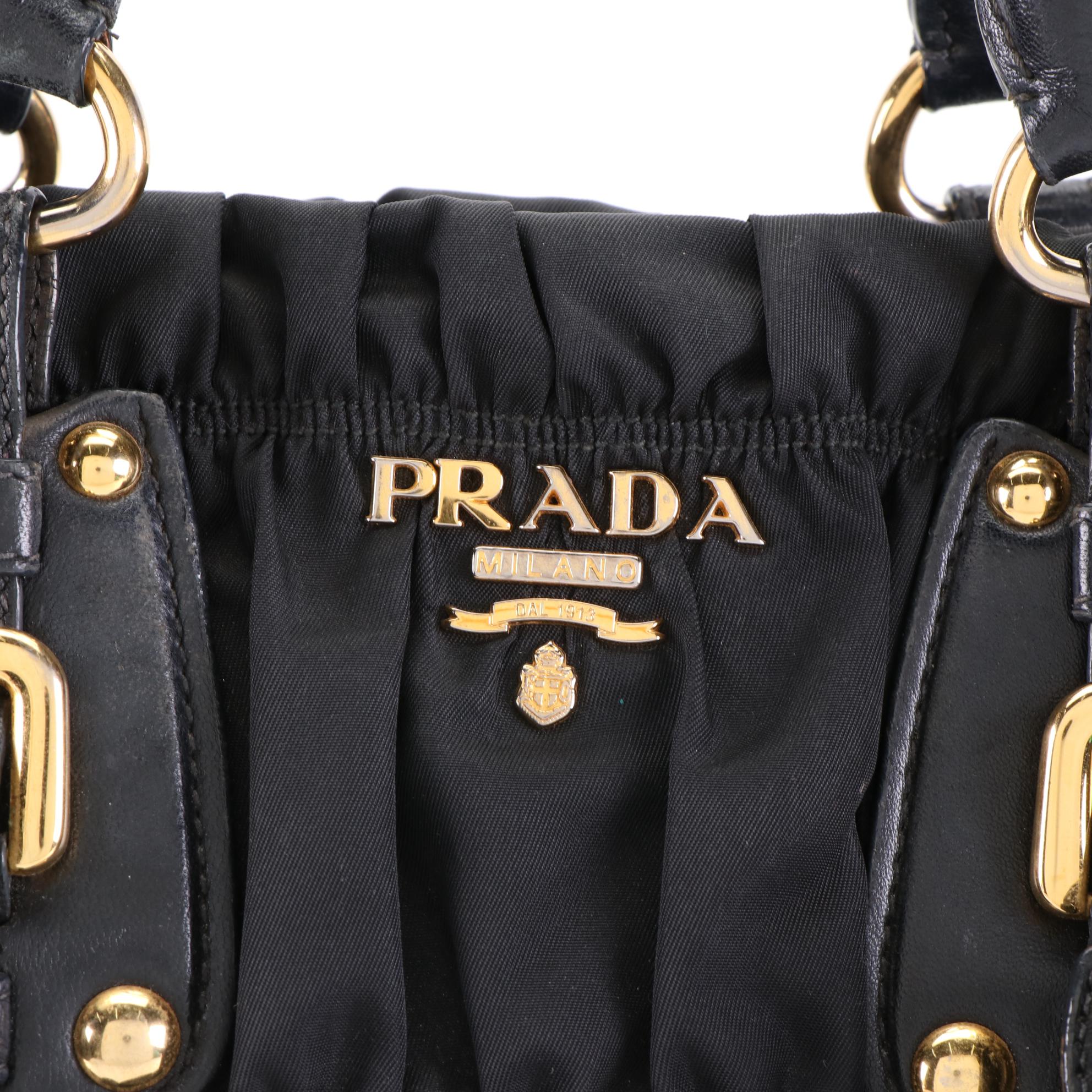 Prada Medium Two-Way Bag in Black Gaufre Nylon Gabardine and Leather