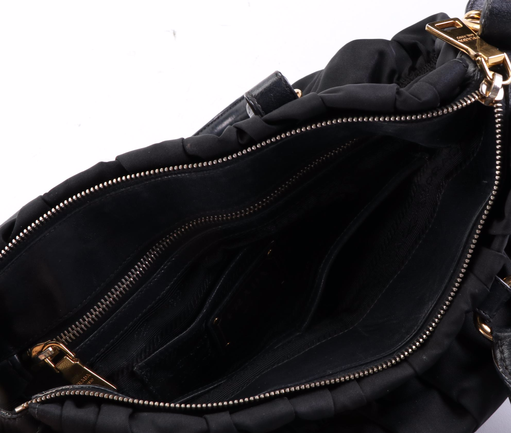Prada Medium Two-Way Bag in Black Gaufre Nylon Gabardine and Leather