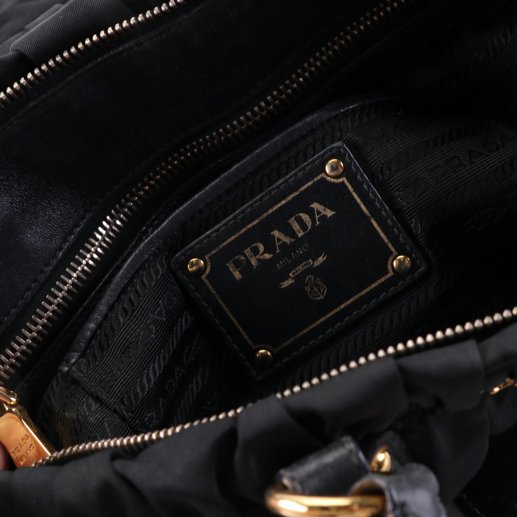 Prada Medium Two-Way Bag in Black Gaufre Nylon Gabardine and Leather