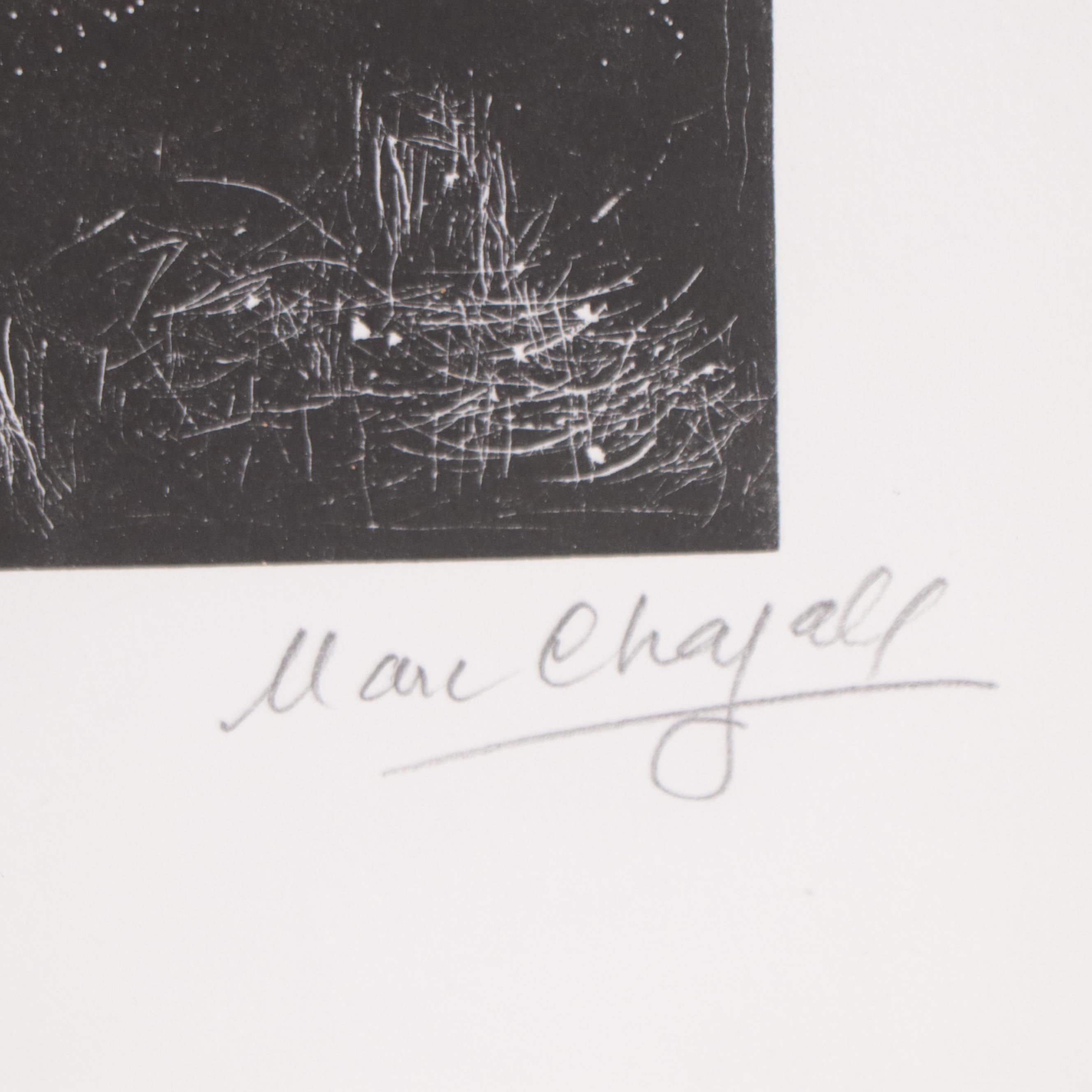Marc Chagall Linoleum Cut "Ton Odeur Dans Ma Main Est' Endormie"