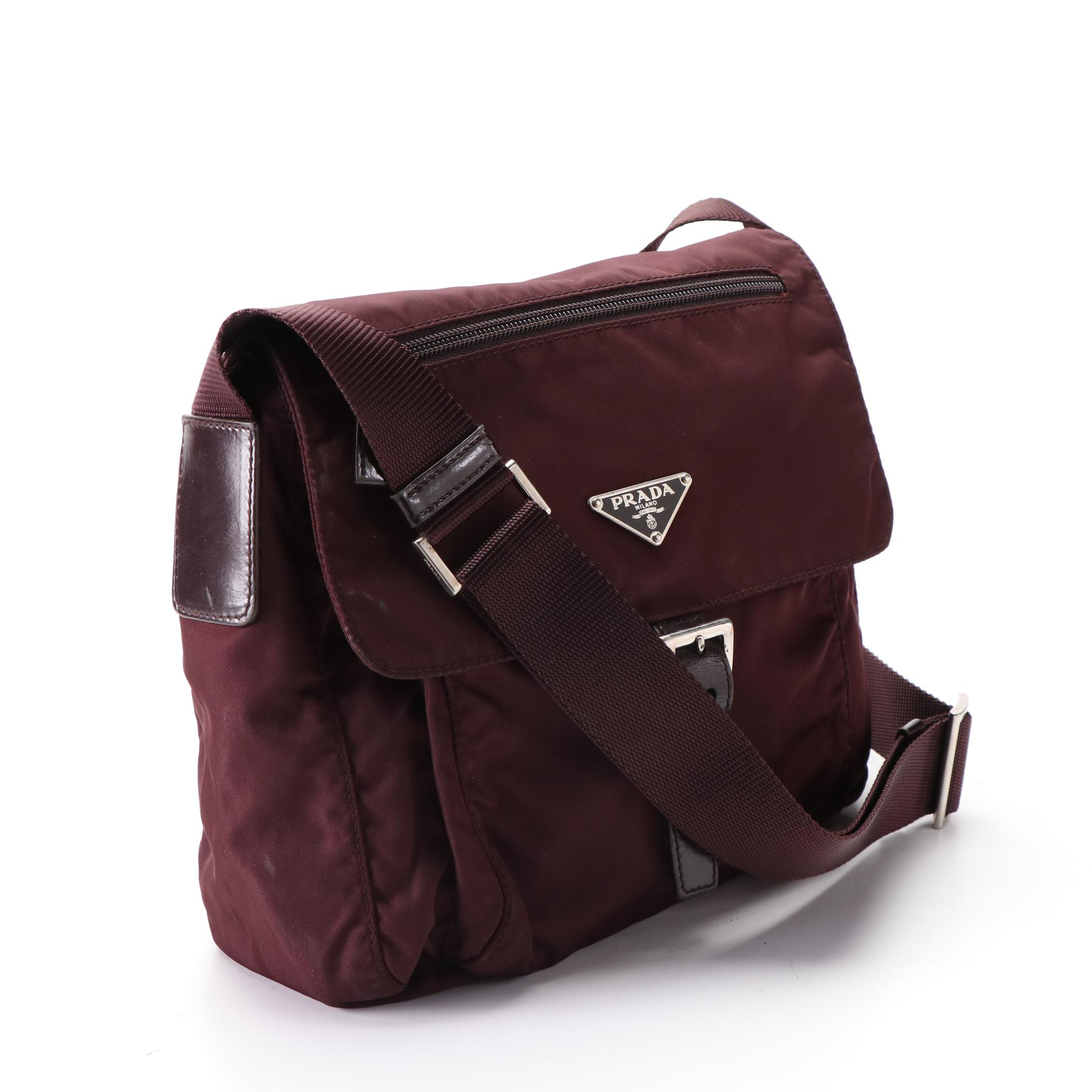 Prada Small Crossbody Bag in Wine Nylon Gabardine and Leather