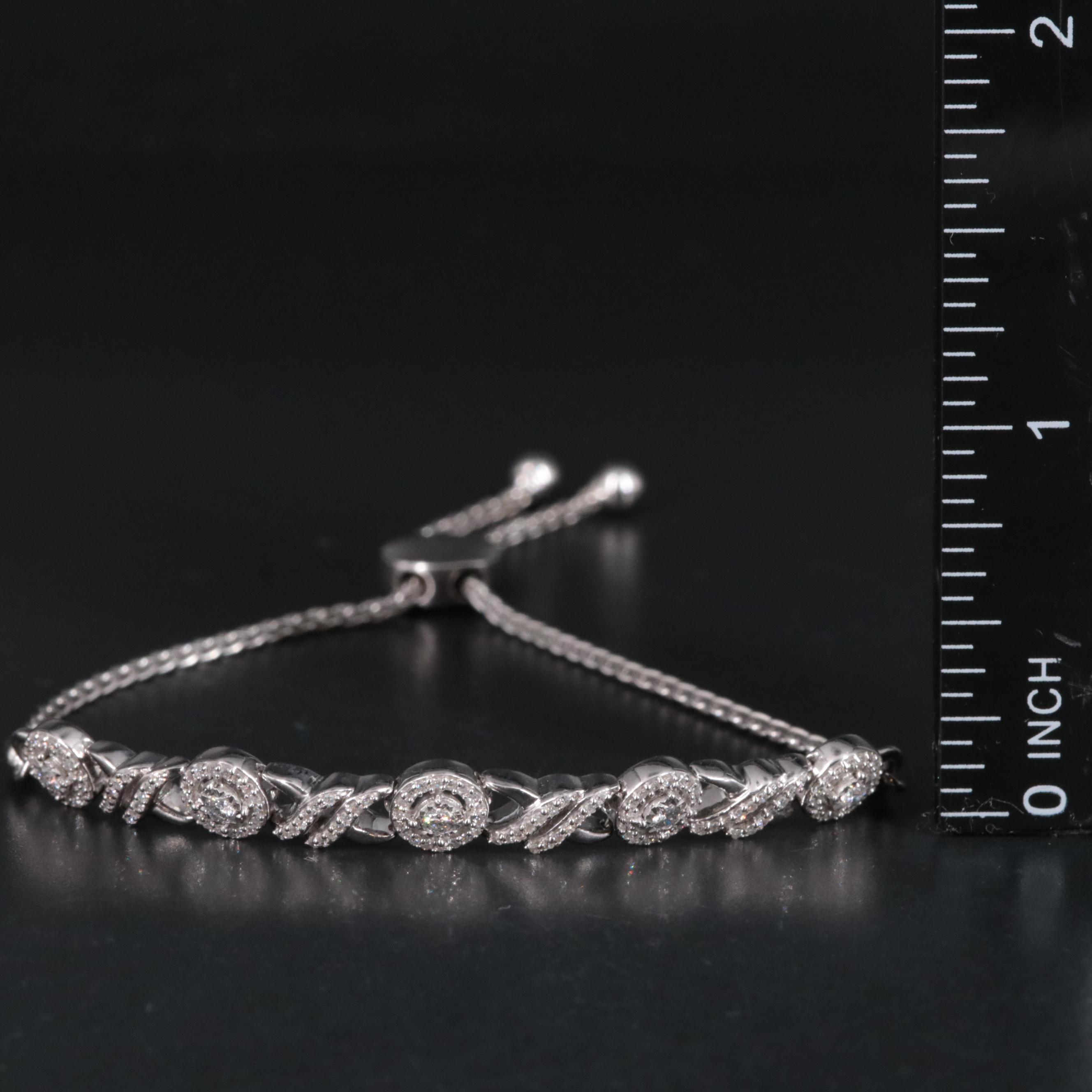 Sterling 0.51 CTW Diamond Bolo Slide Bracelet