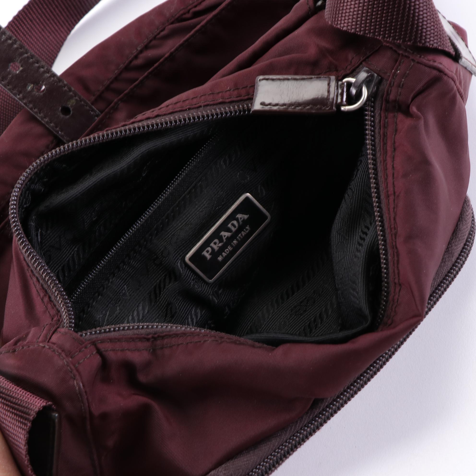 Prada Small Crossbody Bag in Wine Nylon Gabardine and Leather