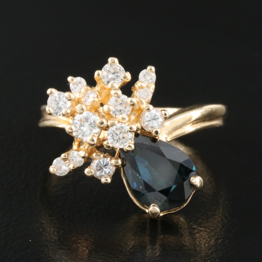 14K Sapphire and Diamond Cluster Ring