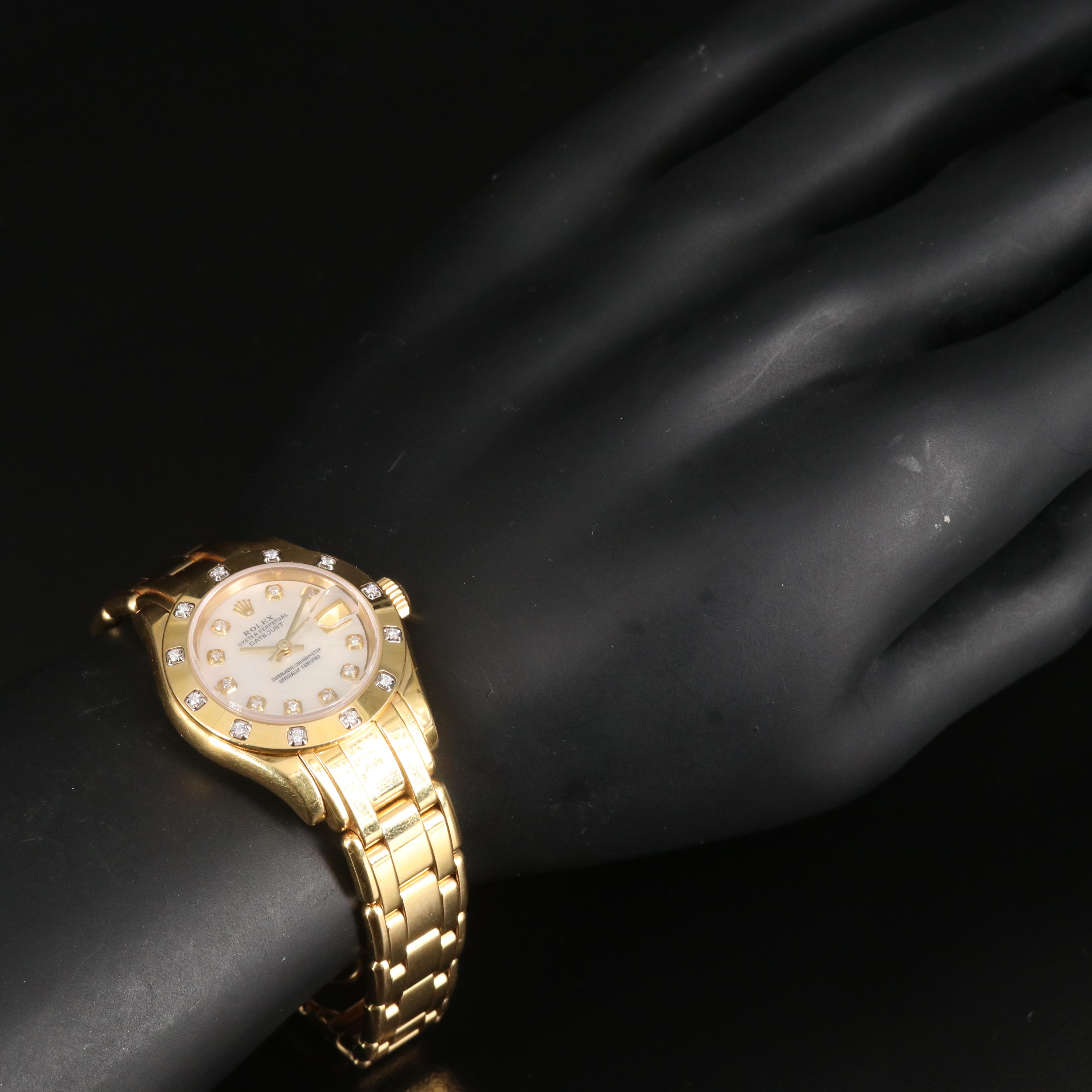 Rolex Datejust 18K Diamond Dial and Factory Diamond Bezel Pearlmaster Watch