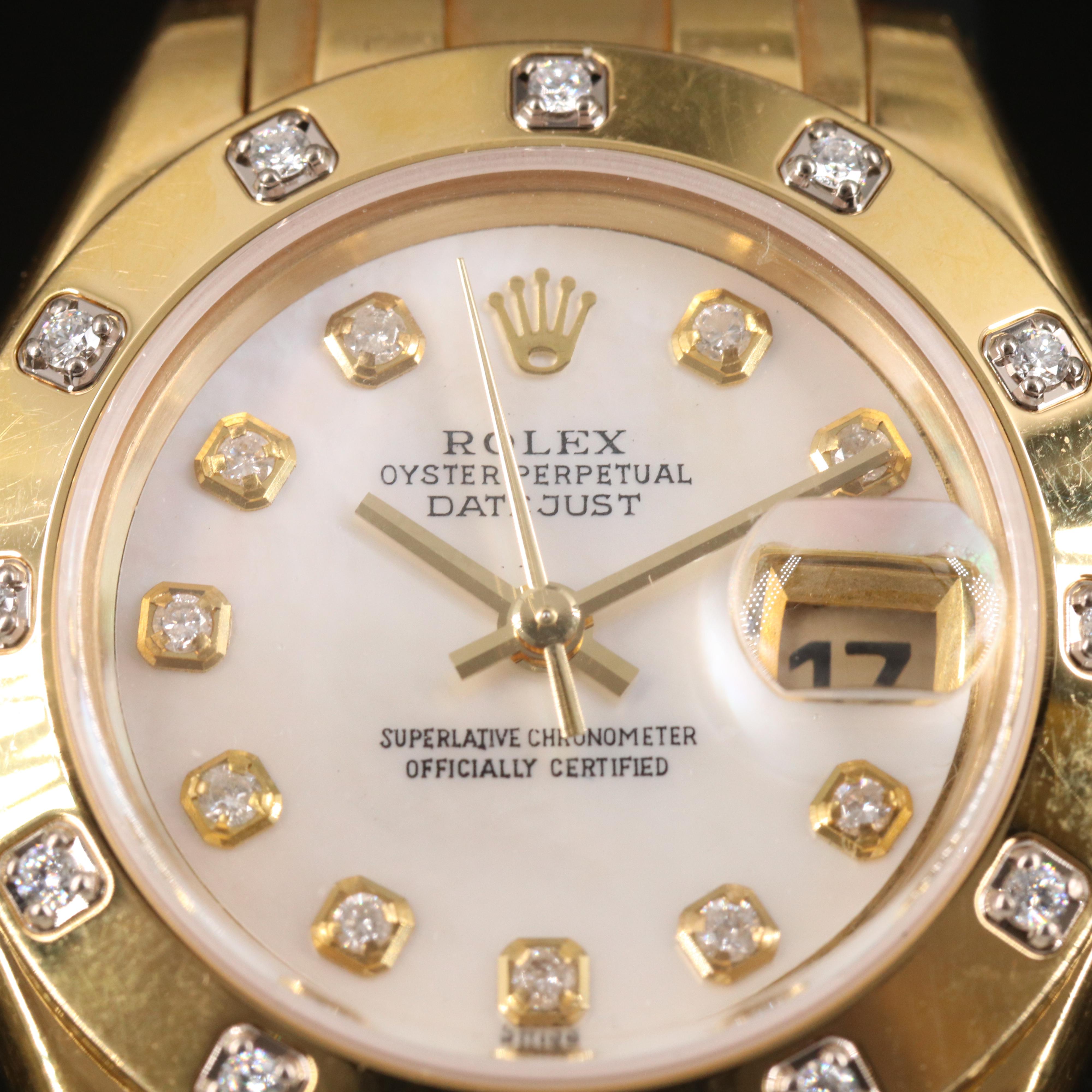 Rolex Datejust 18K Diamond Dial and Factory Diamond Bezel Pearlmaster Watch