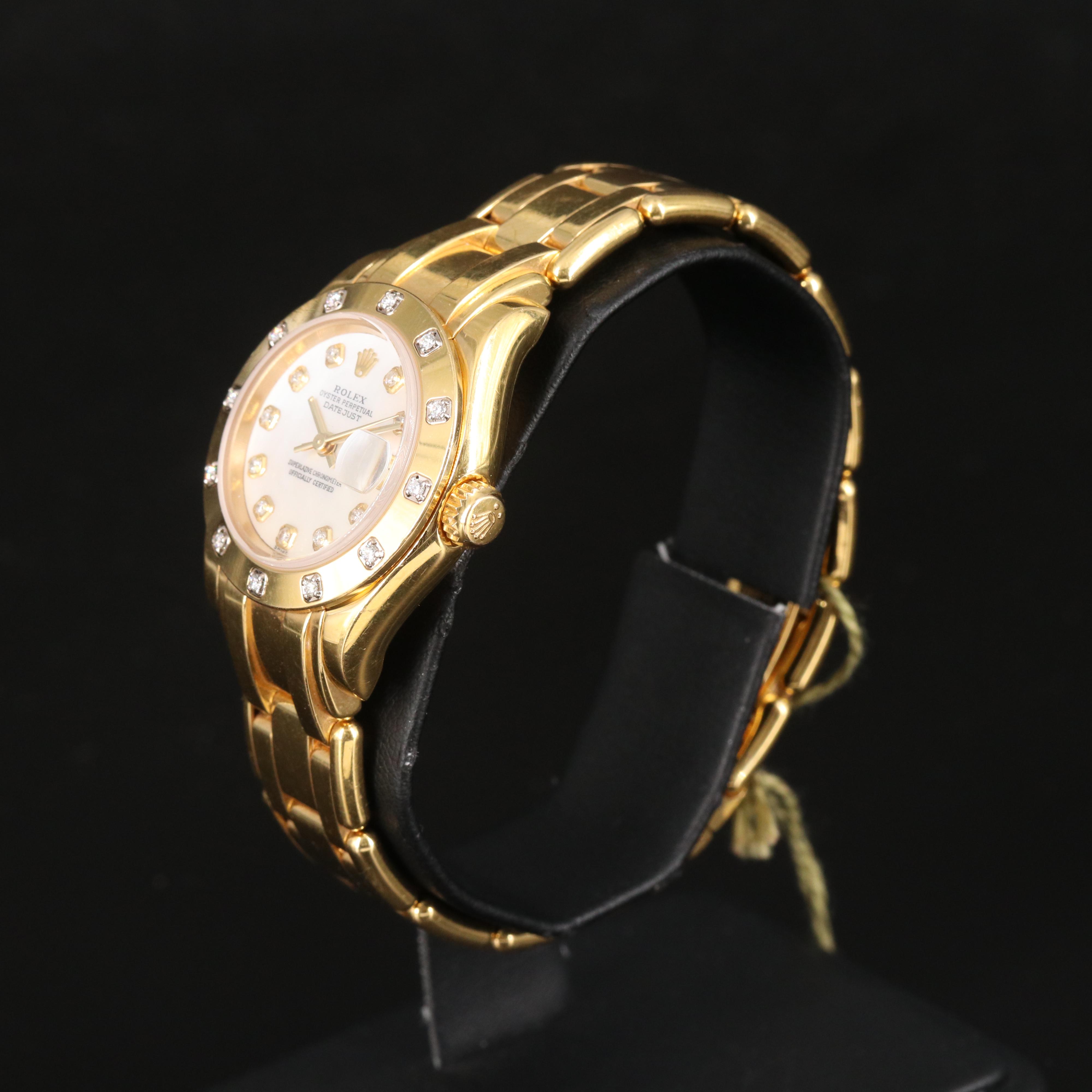 Rolex Datejust 18K Diamond Dial and Factory Diamond Bezel Pearlmaster Watch