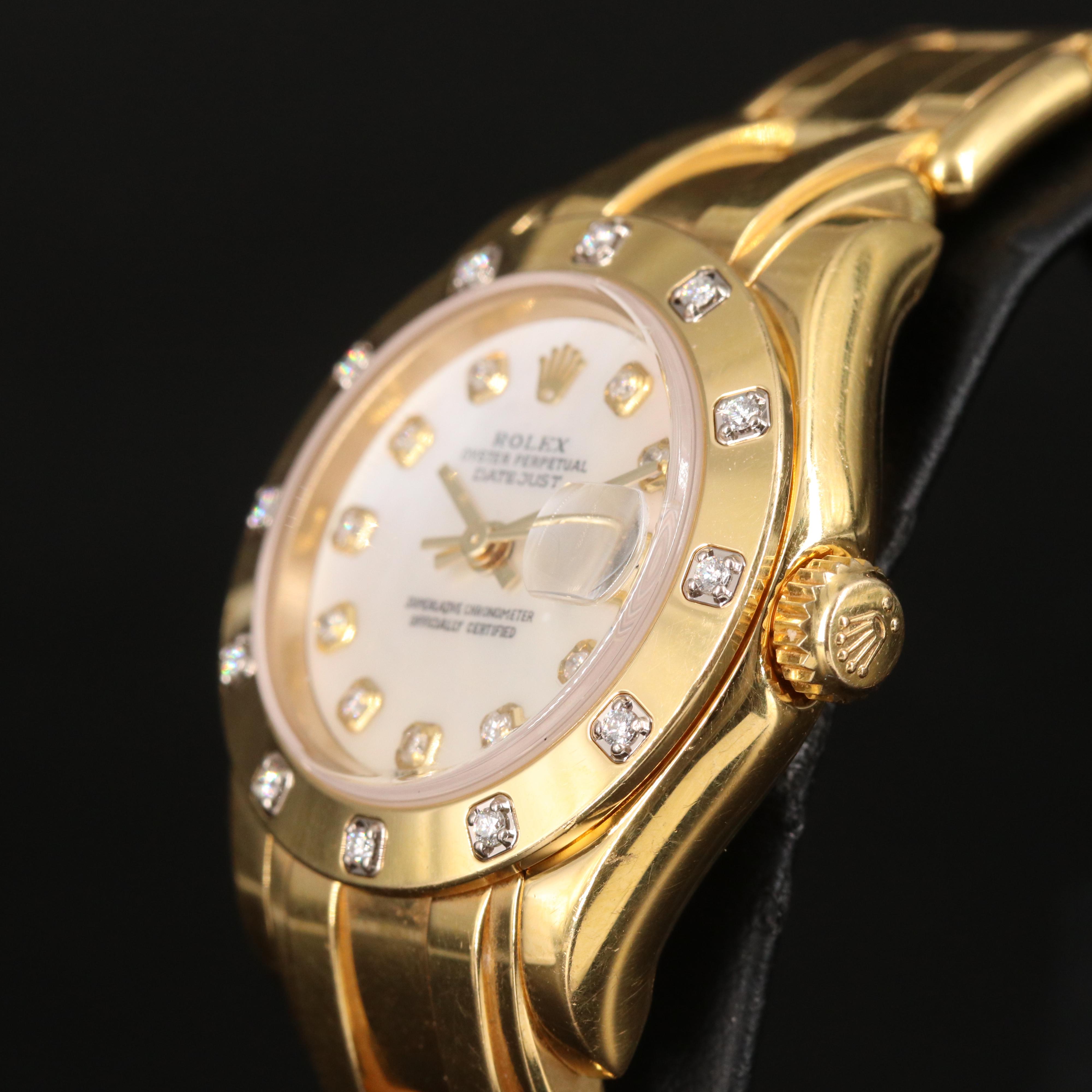 Rolex Datejust 18K Diamond Dial and Factory Diamond Bezel Pearlmaster Watch