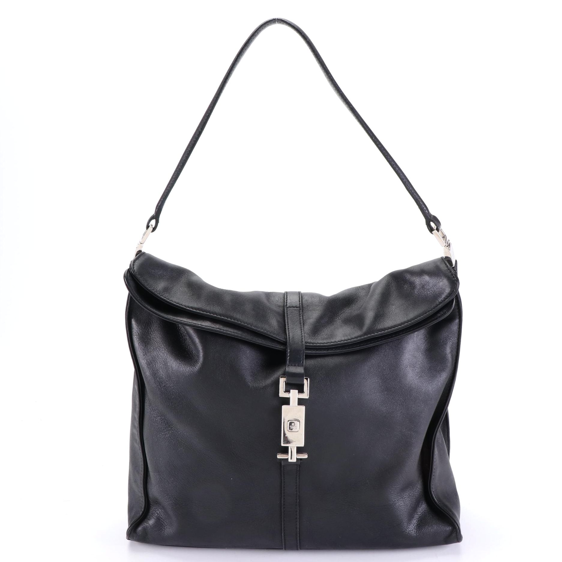 Gucci Fold-Over Shoulder Bag in Leather with Piston/Push Lock